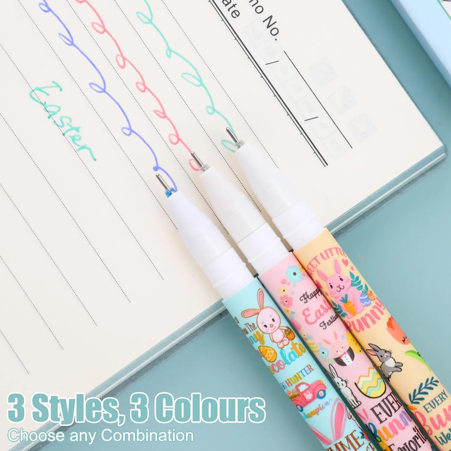 Confezione da 3 penne cancellabili a forma di coniglietto pasquale con inchiostro gel e gomma, inchiostro sensibile al calore, design carino a forma di animale, per la scuola e regali di