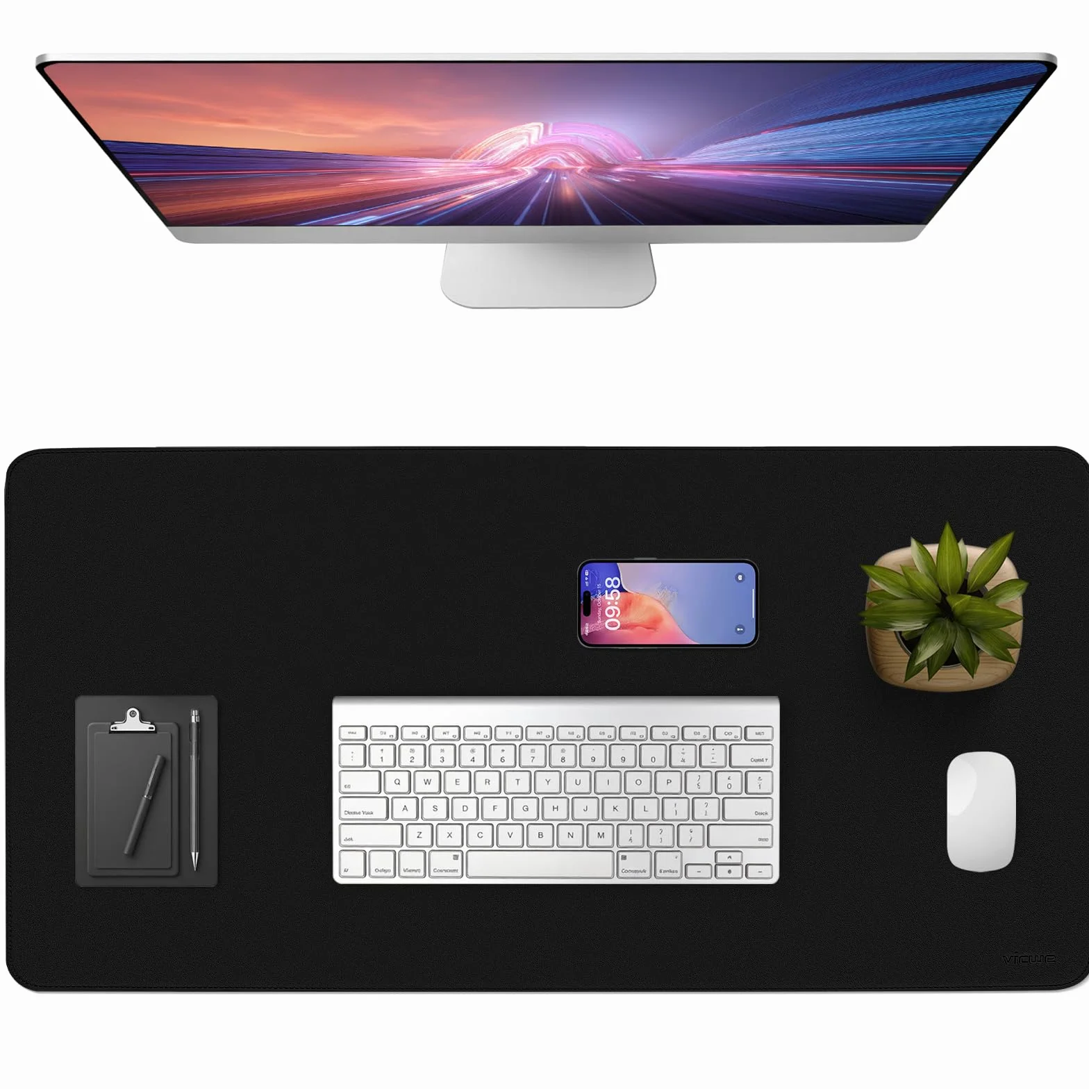 Vicwe Tappetino da Scrivania, 120 x 60 cm in Pelle PU, Antiscivolo, Multifunzionale, Tappetino per Mouse per Ufficio e Laptop, Protettivo per Scrivania per Ufficio/Casa (Nero)