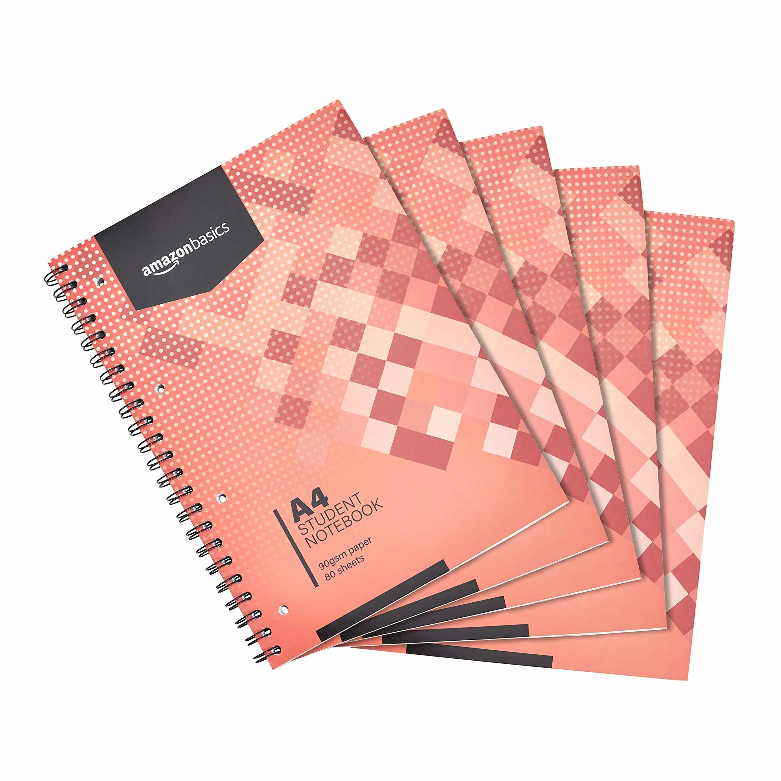 Amazon Basics Quaderno A4 a spirale, 80 fogli, 160 pagine, 90 g/m², 5 unità, Bianco