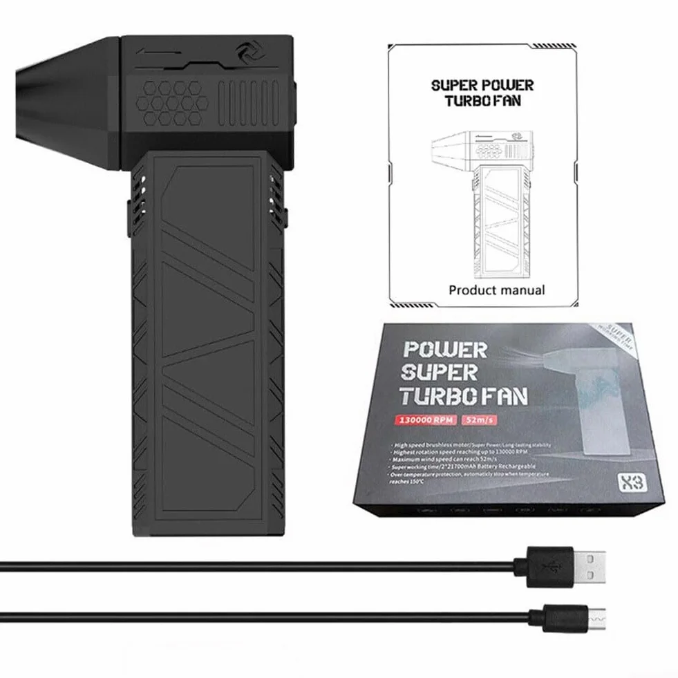 X3 Violent Turbo Fans - Air Duster - soffiatore ad aria con motore brushless, 3 Velocità Regolabili, 3000mAh, Ricarica Rapida, per Pulizia PC, Auto, Animali Domestici e Altro