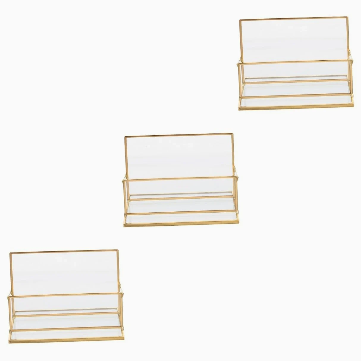 3 Pezzi Biglietti Visita da Scrivania in Ottone e Vetro Espositore Compatto per Ufficio con Protezione Extra e Struttura Resistente Organizer per Carte da Visita e Appuntamenti