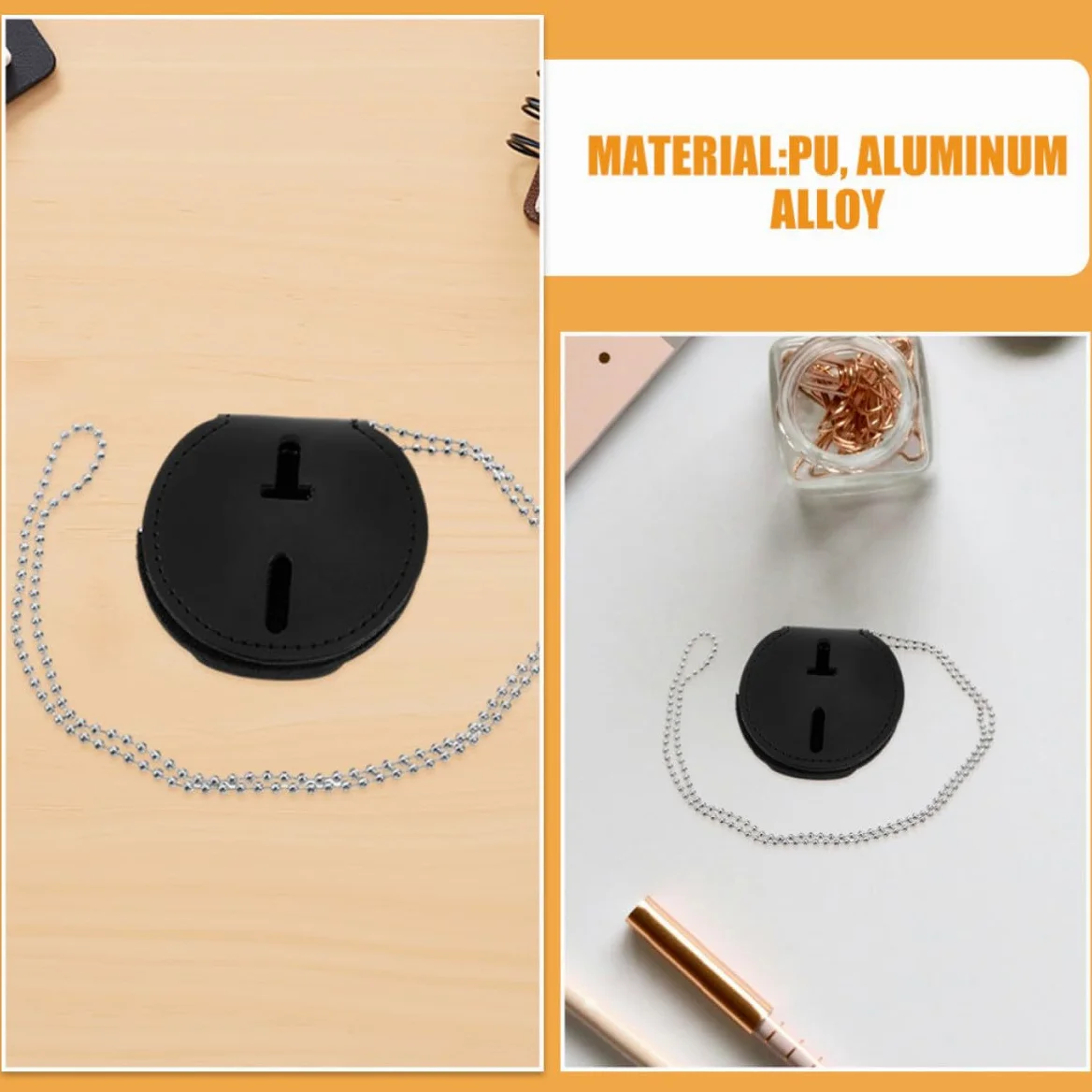 GALPADA Porta Badge in Pu Nero con Clip in Lega di Alluminio, Set da 7 Pezzi, Design Rotondo Moderno, con Catena, per Uso Quotidiano e Lavoro