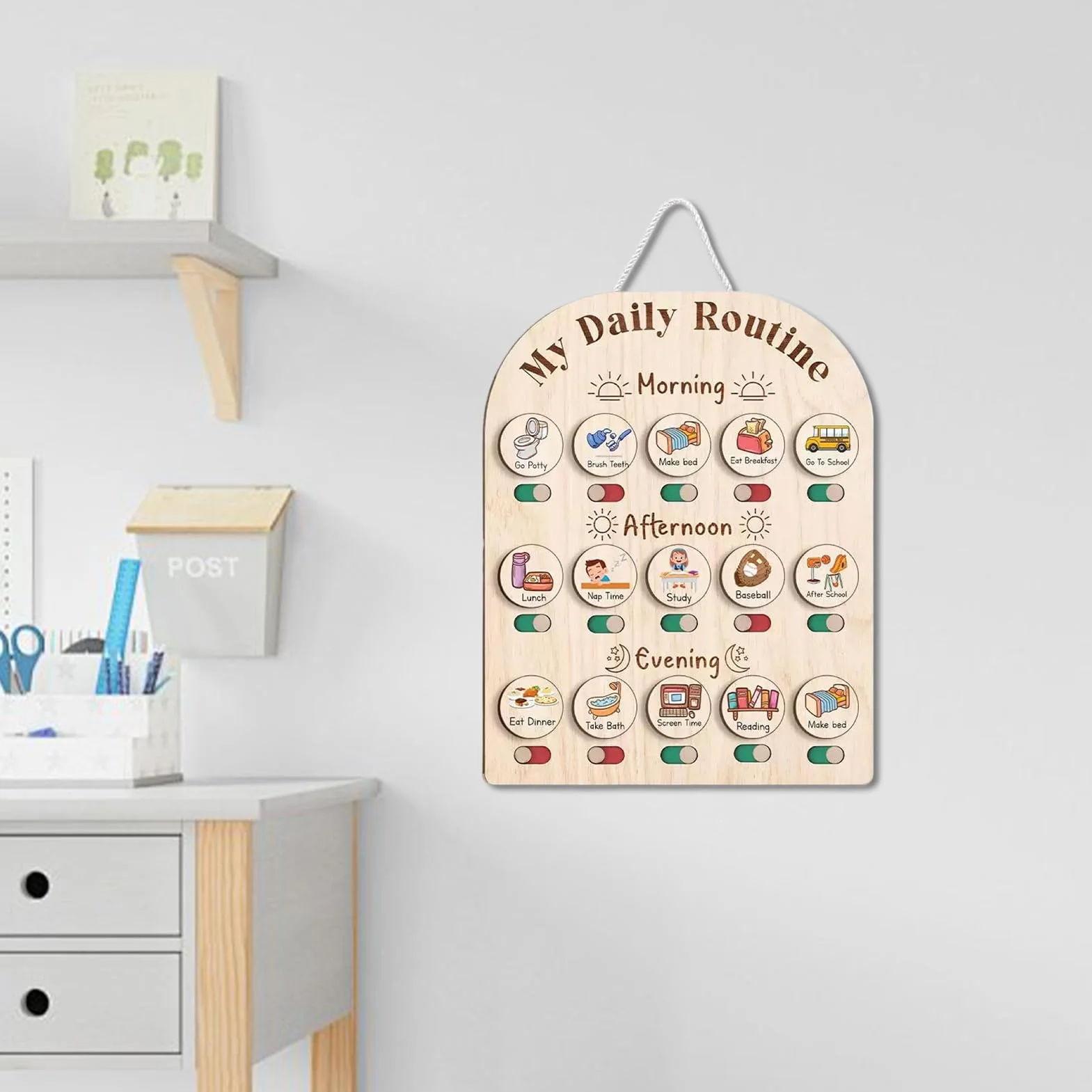 Tavola di routine per bambini – Planner giornaliero in legno, routine mattutina e serale | Board organizzativo educativo per bambini, bambini piccoli, scuola materna, scuola, casa, attività di