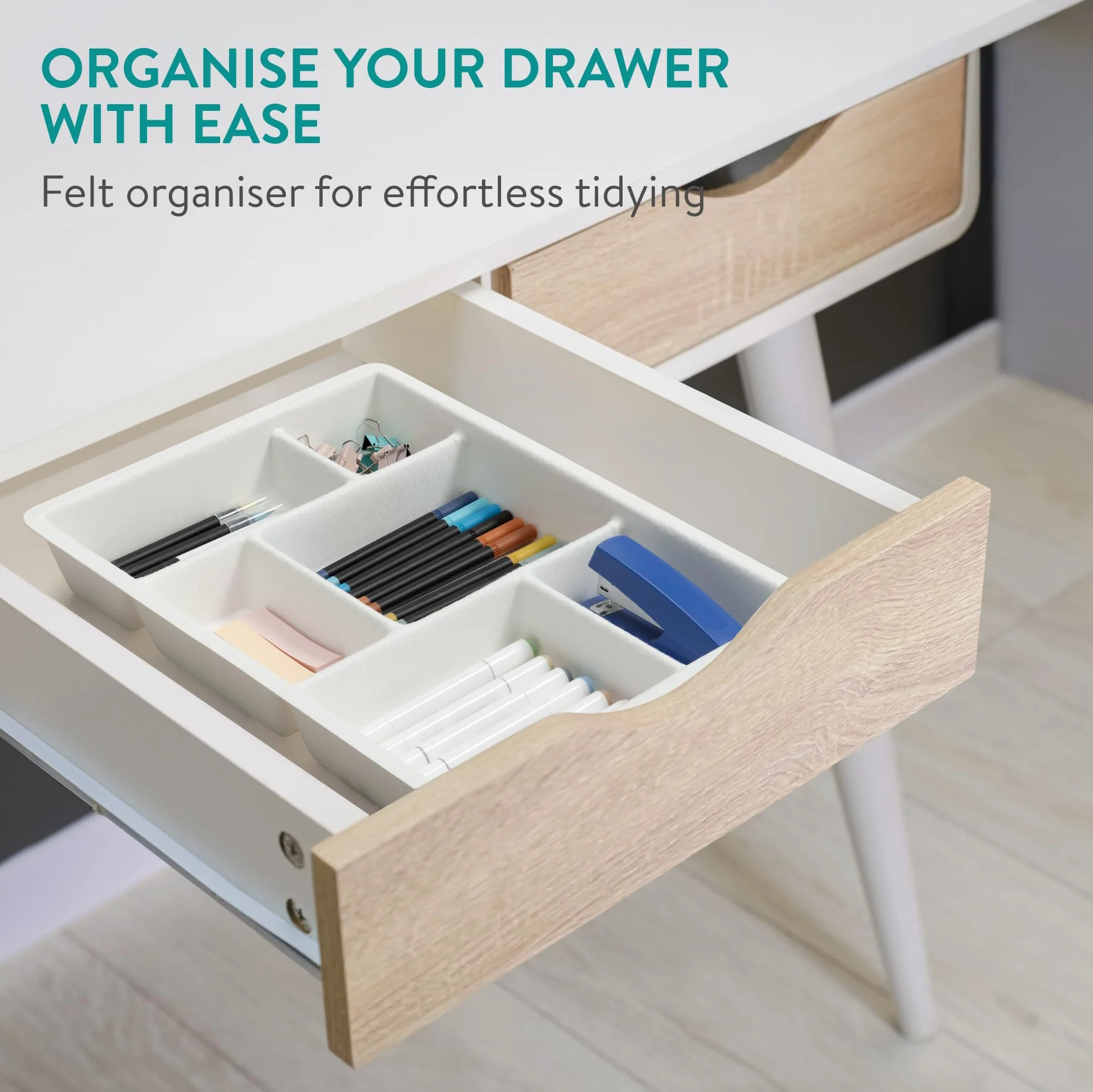 Navaris Organizer Cassetti Scrivania Divisori per Cassetti Ufficio 40,5 x 30,5 x 6 cm Bianco
