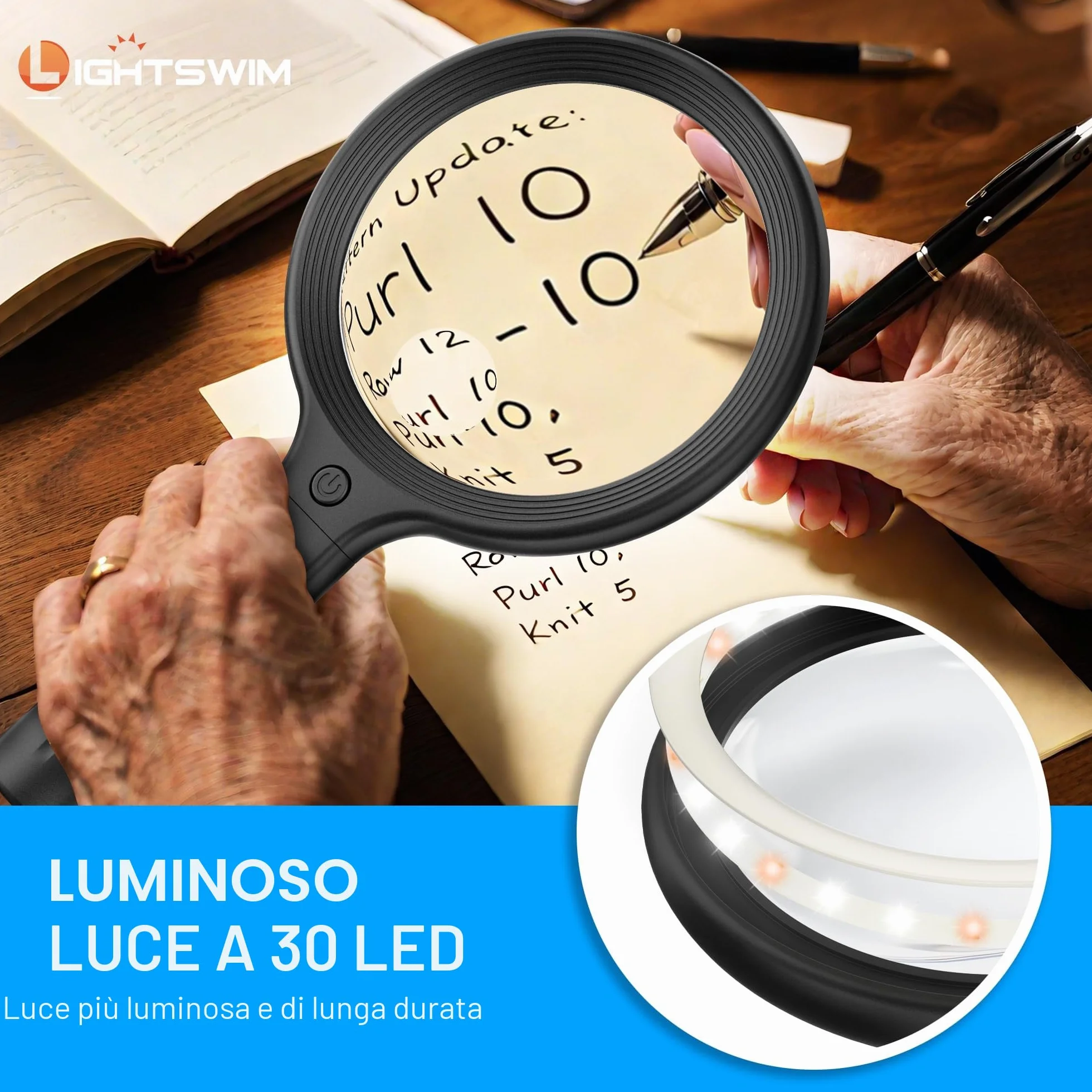 Lente d'ingrandimento da collo con luce 138mm 5X portatile illuminata 10X migliorate