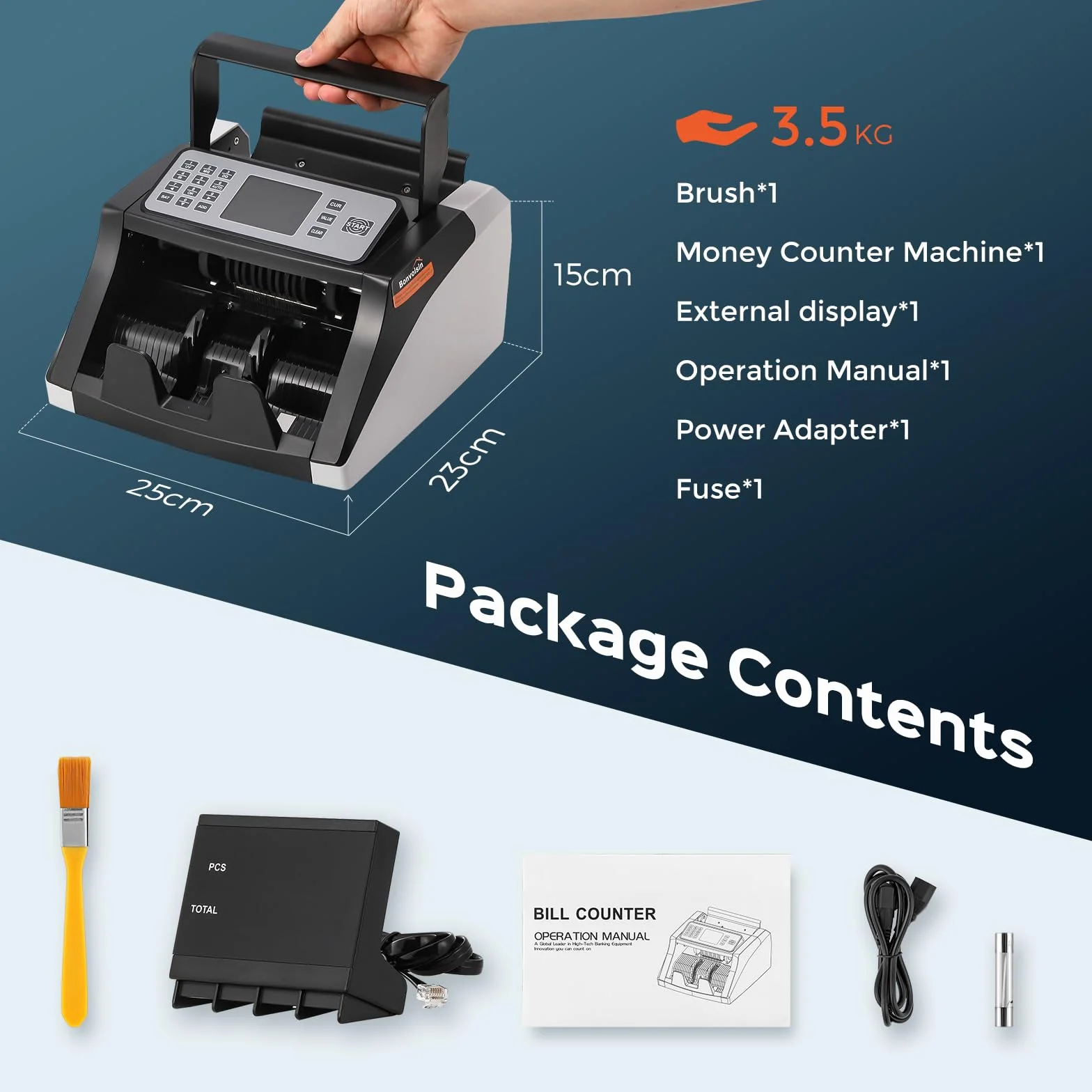 Bonvoisin Conta Banconote, Macchina Conta Soldi che Conta il Valore delle Banconote Ordinate, Rilevazione Contraffazioni UV/MG/IR, Contatore di Denaro, 1000 Pezzi/Min (Importi misti non conteggiabili)