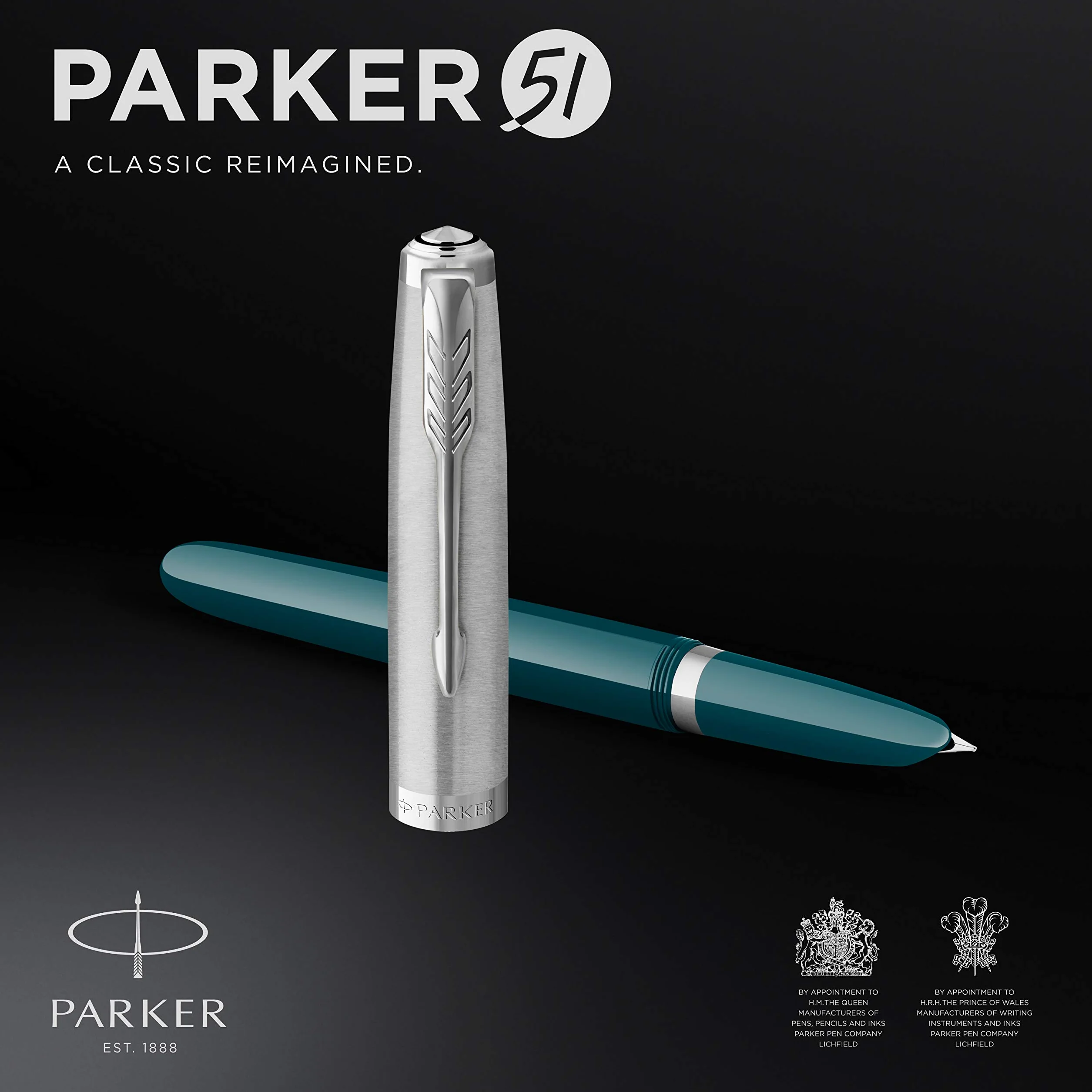 Parker 51 penna stilografica | Corpo blu foglia di tè con finiture cromate | Punta media con ricarica di inchiostro nero | Confezione regalo