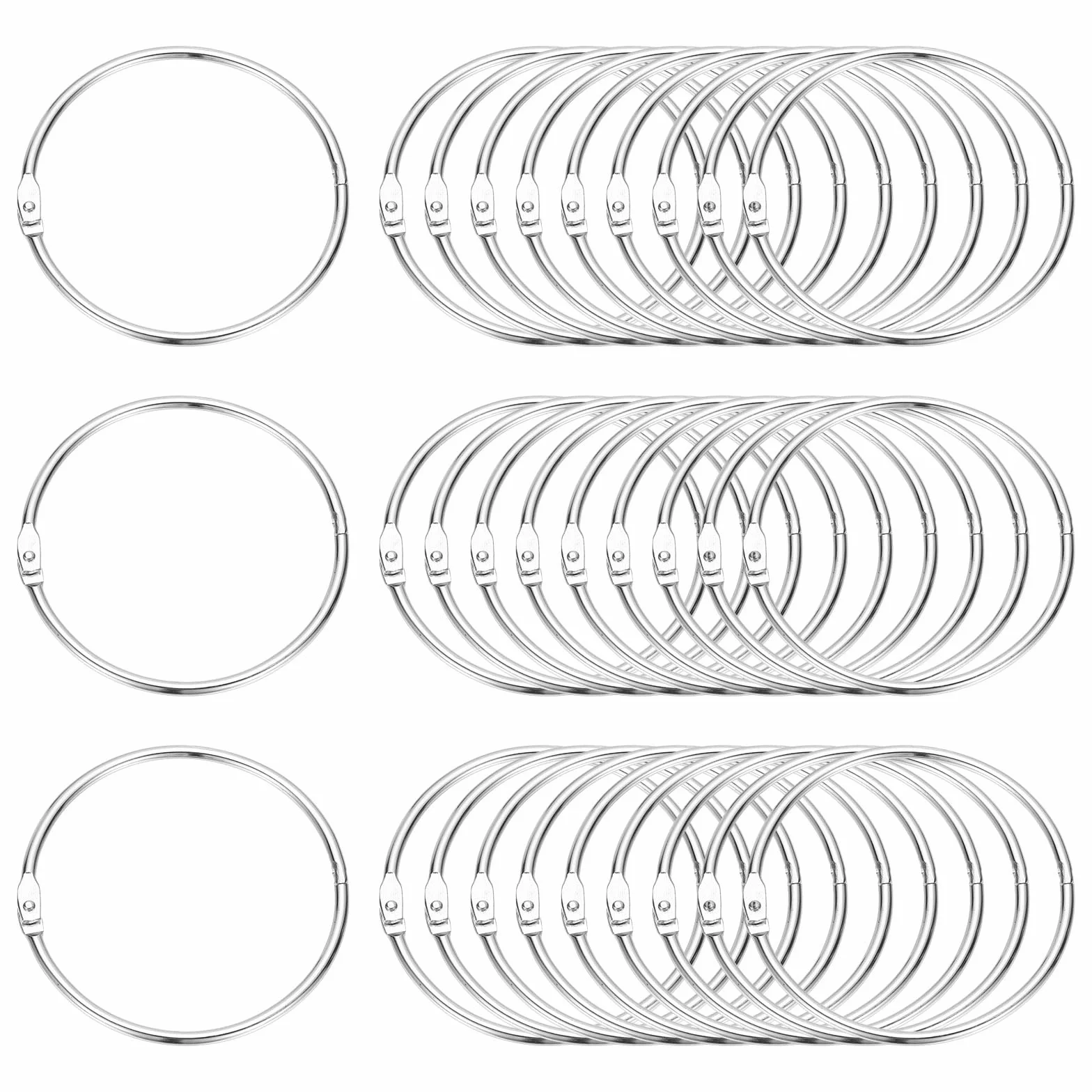 PATIKIL Anelli per raccoglitori a foglie sciolte, 7,9 x 8,9 cm, 60 anelli in metallo per libri, portachiavi, per carta, schede flash, notebook, ufficio, casa, libri, raccoglitori, colore argento