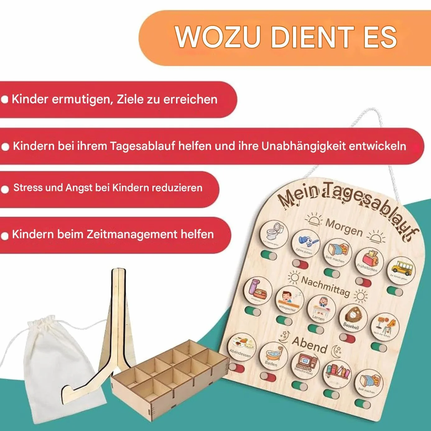 Tavola di routine per bambini – Planner giornaliero in legno, routine mattutina e serale | Board organizzativo educativo per bambini, bambini piccoli, scuola materna, scuola, casa, attività di