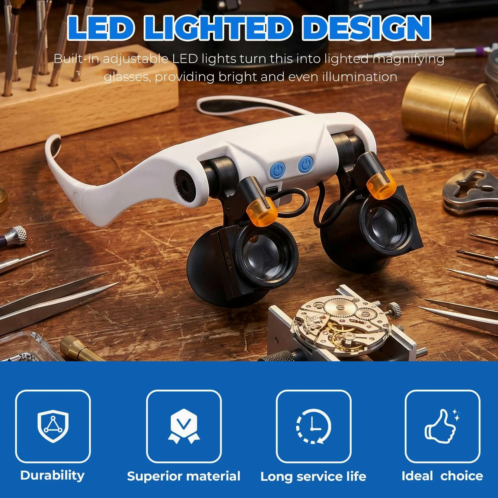 2Set Lenti D'Ingrandimento con Luce LED, Lente D'Ingrandimento A Libere con 14 Lenti Intercambiabili 3X 4X 5X 6X 7X 10X 15X
