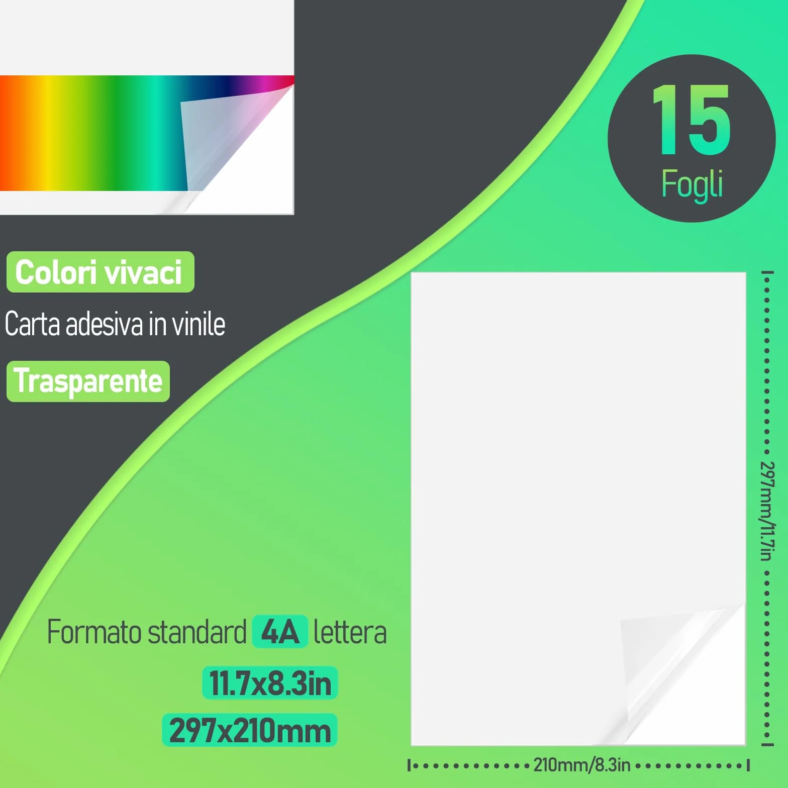 Carta adesiva vinile trasparente A4 297x210mm per stampante a getto d'inchiostro