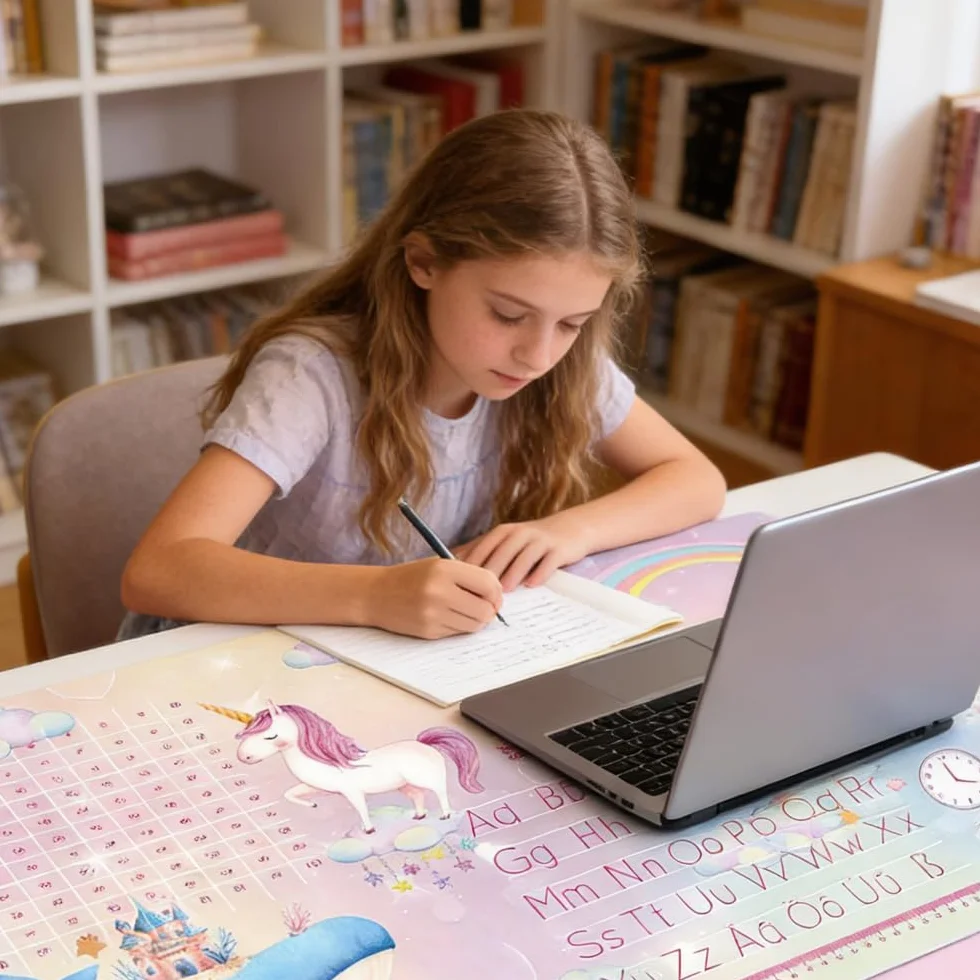 Sottomano in Pelle per Bambini Ragazze Unicorno, Pad per Ufficio Rosa, 60x40 cm