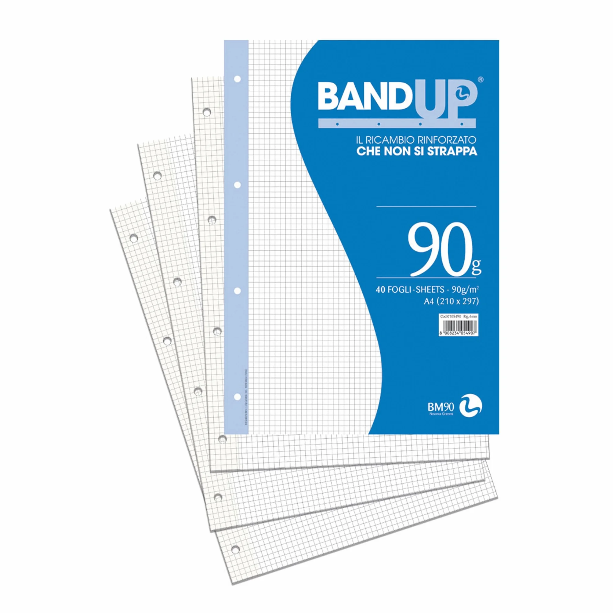 BM BeMore Ricambi Bandup A4 Banda Rinforzata Rigatura 4mm Quadretti Senza Margini 40 Fogli Carta 90g/mq