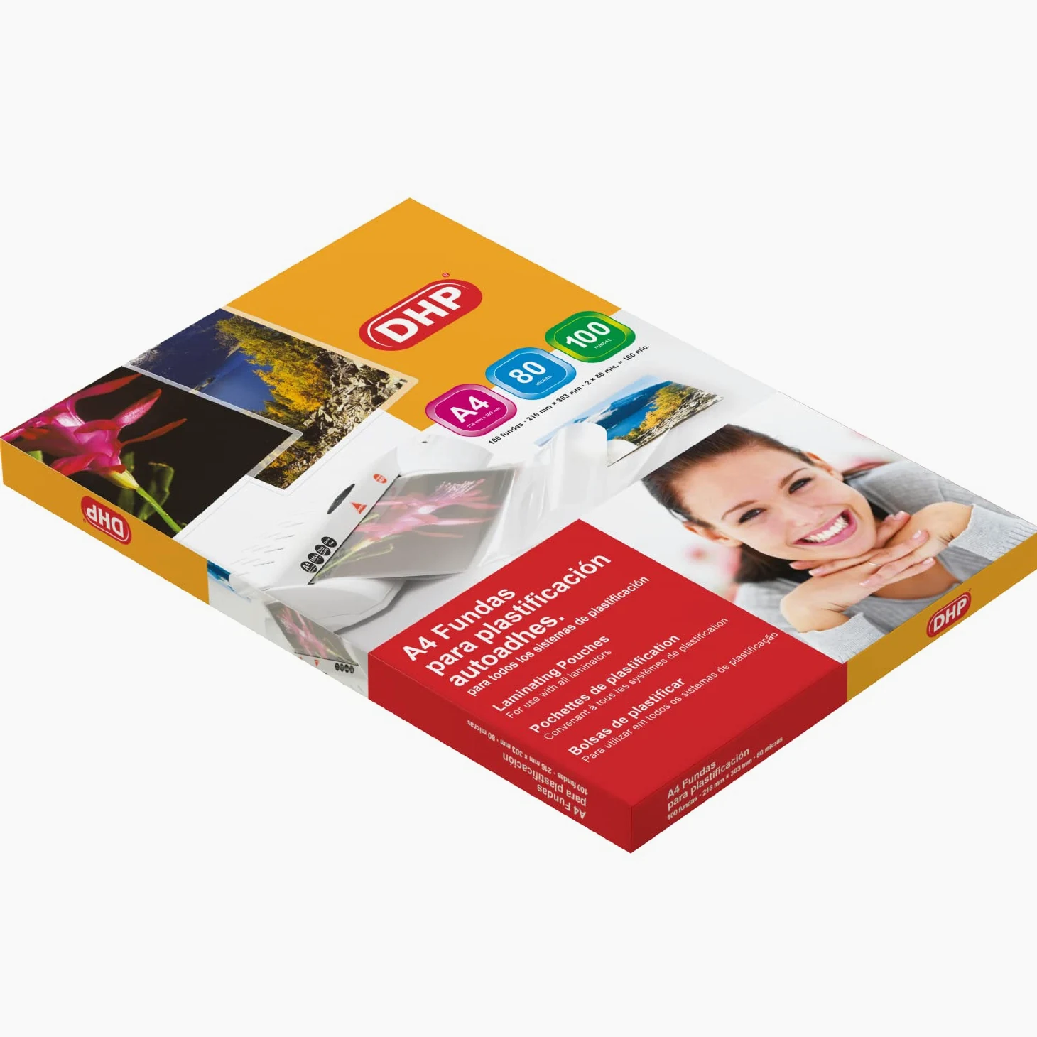 Custodie di Plastificar DHP - Formato A4 autoadesive, 80 micron, Brillo, Confezione da 100 unità