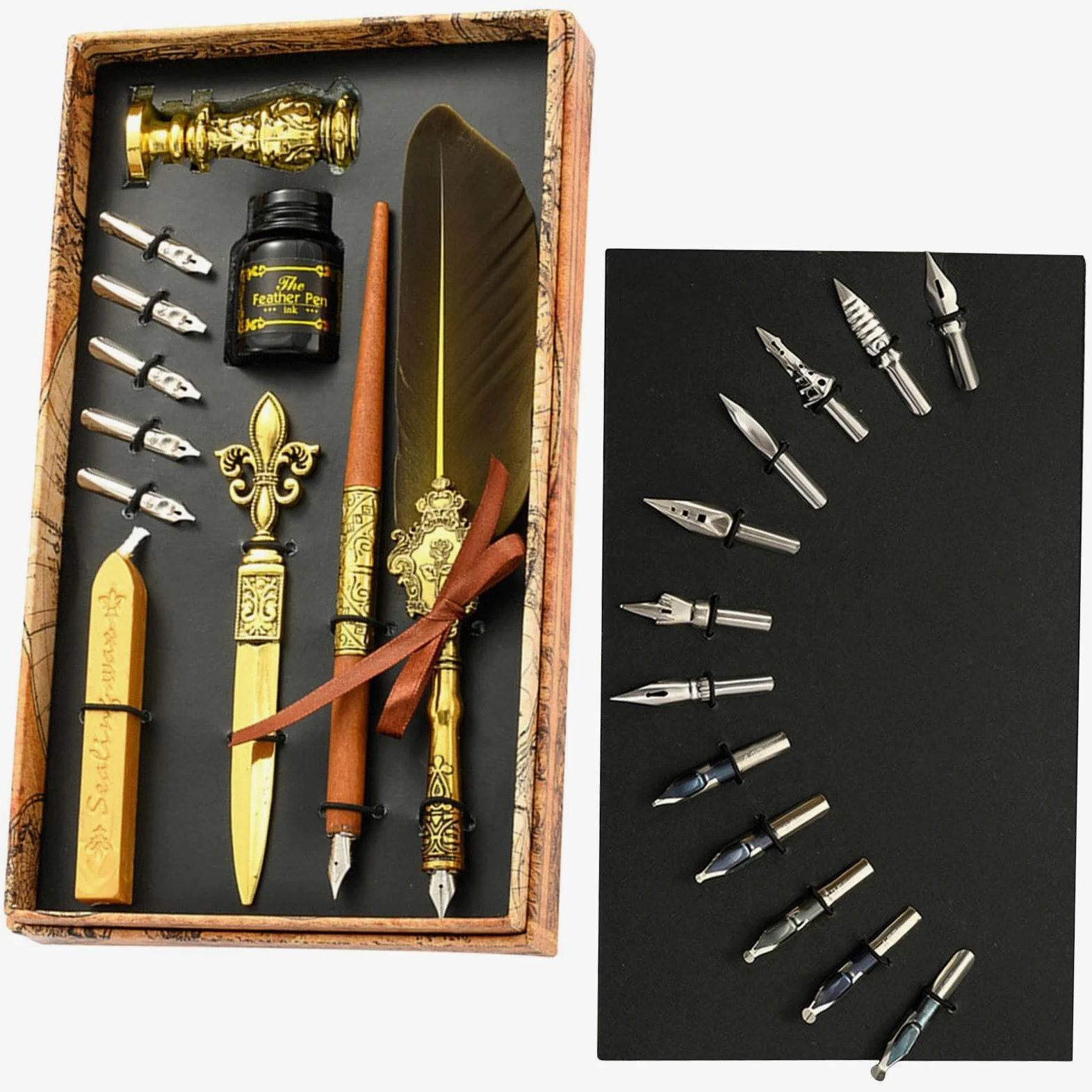 Generisch Set di penne per calligrafia, set di penne a immersione vintage | set di penne a immersione, inchiostro, punte di ricambio, ceralacca