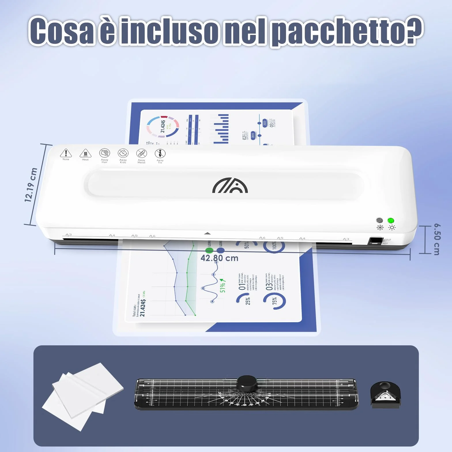 Plastificatrice A3 Laminatrice con Fogli di Laminazione A3 A4 A5 A6 Plastificatrice 4 in 1 Plastificatrici Laminatore Freddo Caldo per Ufficio Casa Scuola e Foto