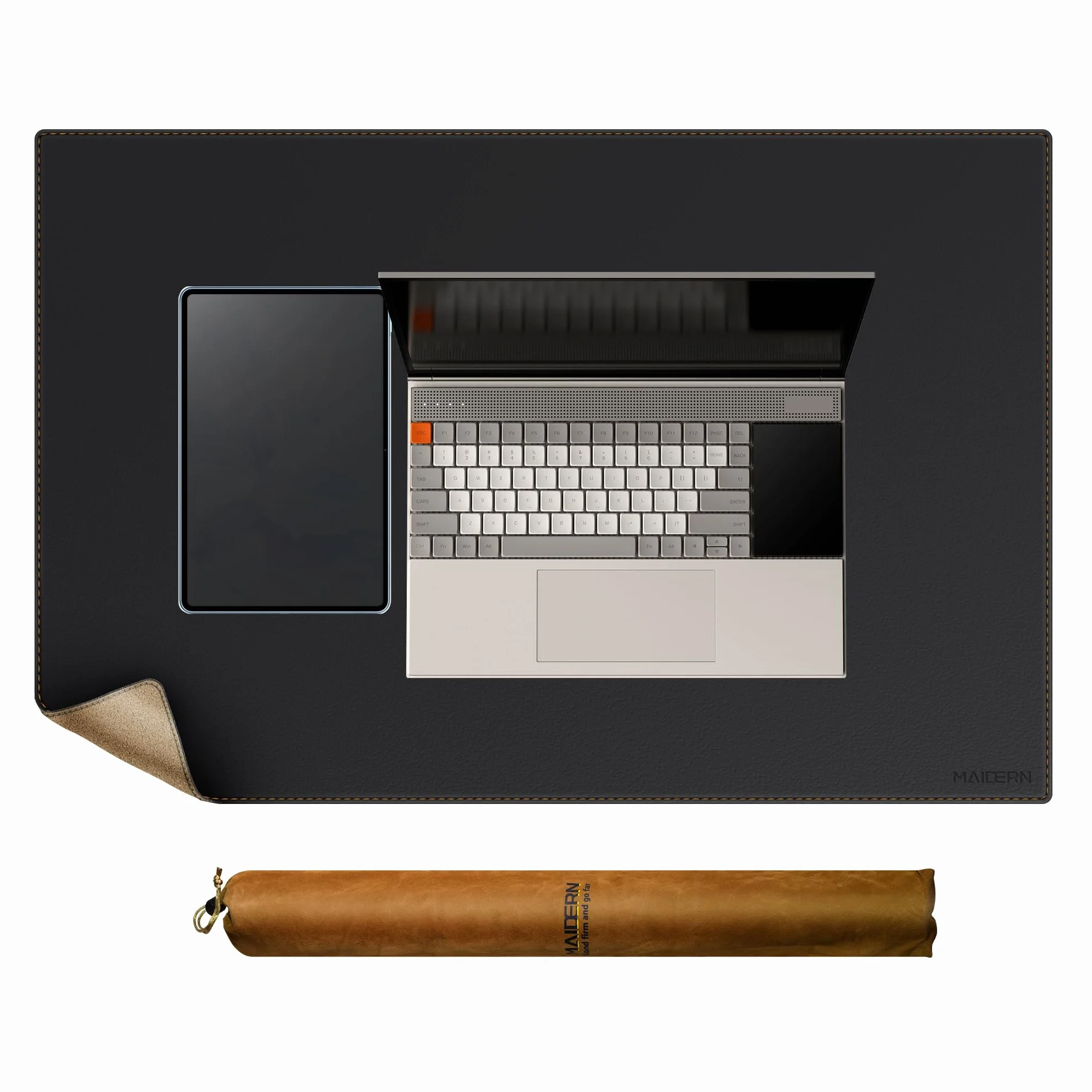 MAIDERN Tappetino Scrivania in Sughero 80x60cm Bifacciale Impermeabile Antiscivolo Nero