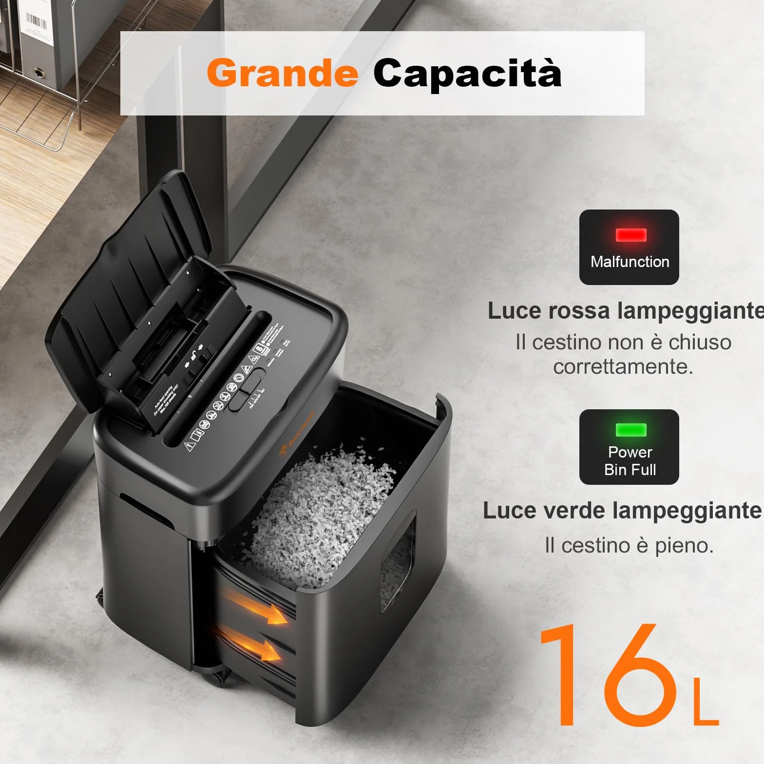 Bonsaii Distruggidocumenti, taglio micro-particellare P4, alimentazione automatica fino a 100 fogli, sistema anti-intasamento, 30 min continuo, contenitore da 16L – Per ufficio e casa, C231-D