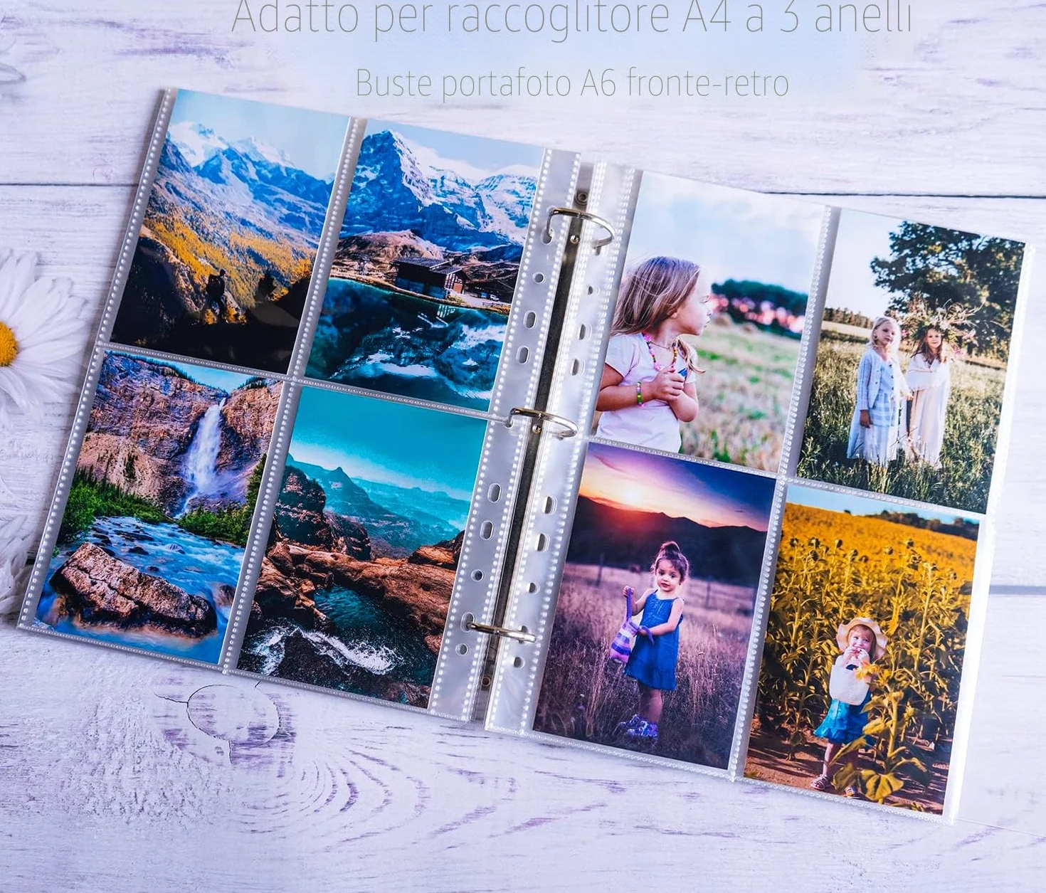 A4 Foto Maniche per Raccoglitore ad Anelli, Guaine Trasparenti per Cartoline, 4 Scomparti, Proteggi Pagine Fotografiche (109x153 mm), 240 Pezzi