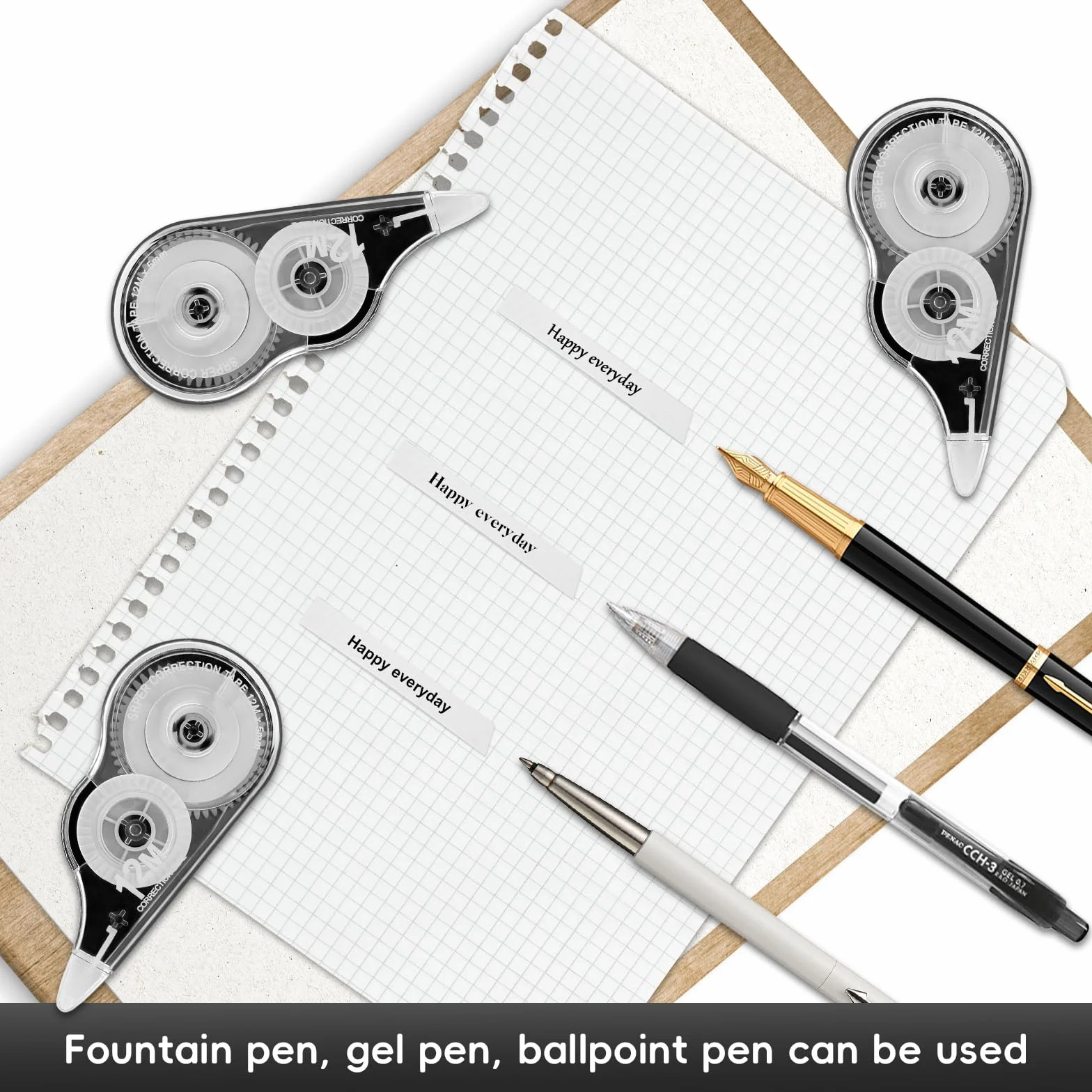 Correttore a Nastro 12 Pezzi 12m x 5 mm con Cappuccio Protettivo Portatile per Ufficio