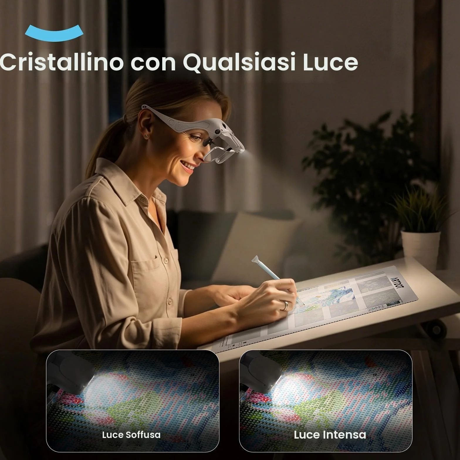 ARTDOT Lente Ingrandimento con Luce 4 LED, Occhiali Professionali per Modellismo