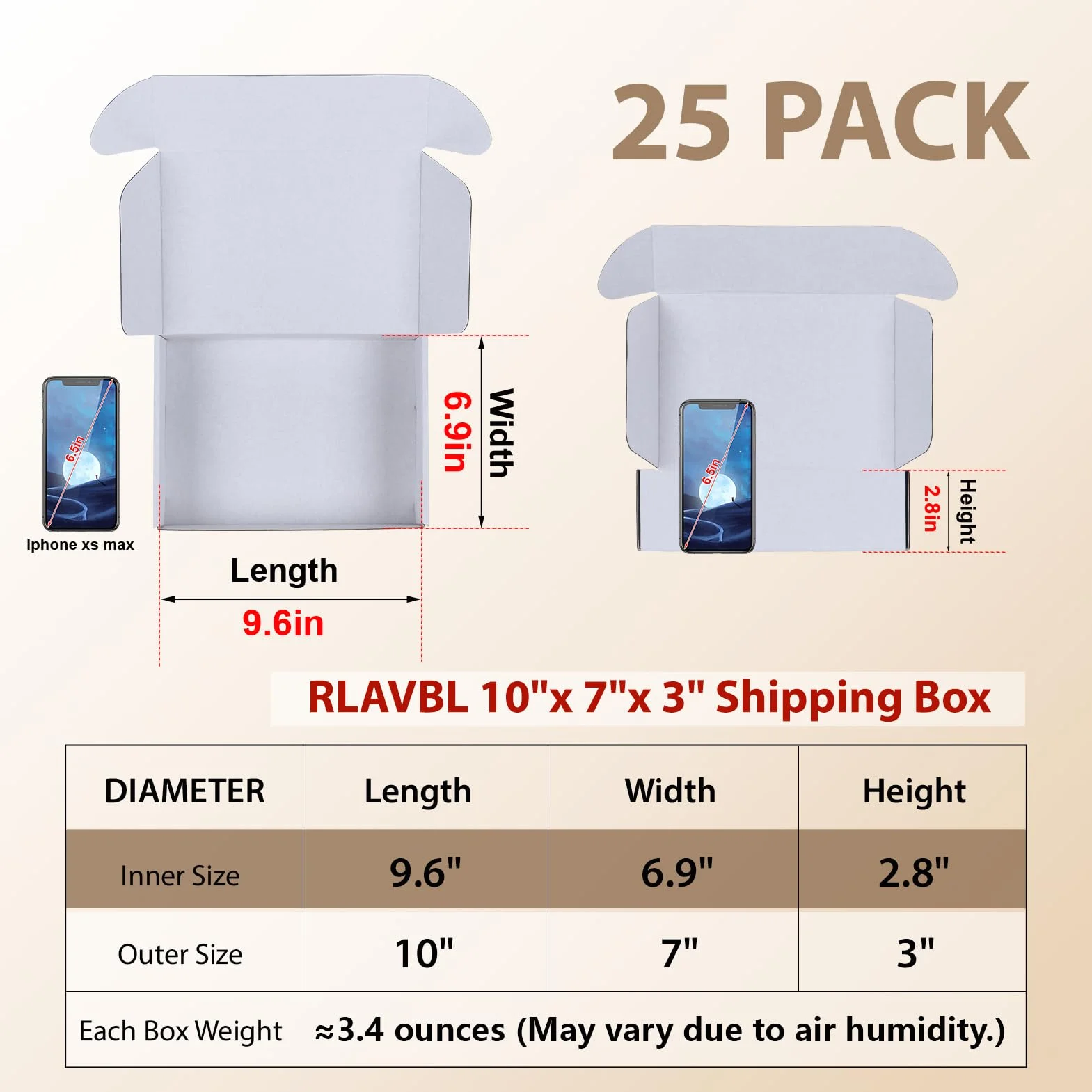 RLAVBL Scatola Bianca a Doppia faccia,Scatola di Cartone 25.4 cm x 17.8cm x 7.6 cm,Scatola per Spedizione o Trasloco 25 Pezzi