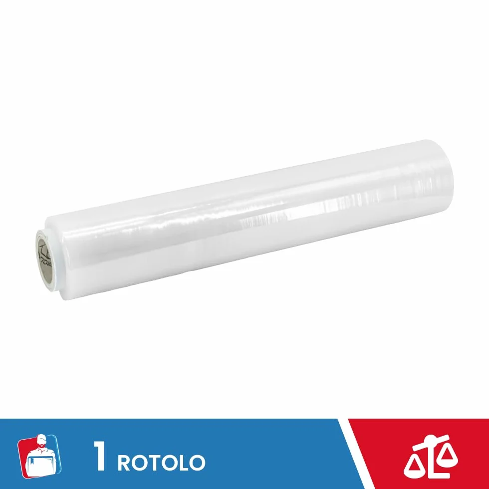 Film Estensibile Imballaggio Trasparente 1 Rotolo 200Mt x 47H cm Extra Resistente per Spedizioni e Trasloco