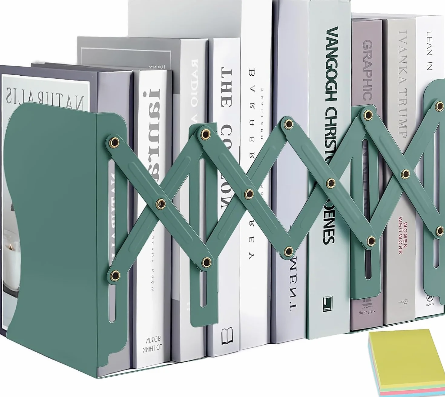 DARUITE Regolabili in Metallo Antiscivolo Fermalibri Biblioteca Verde 50 cm