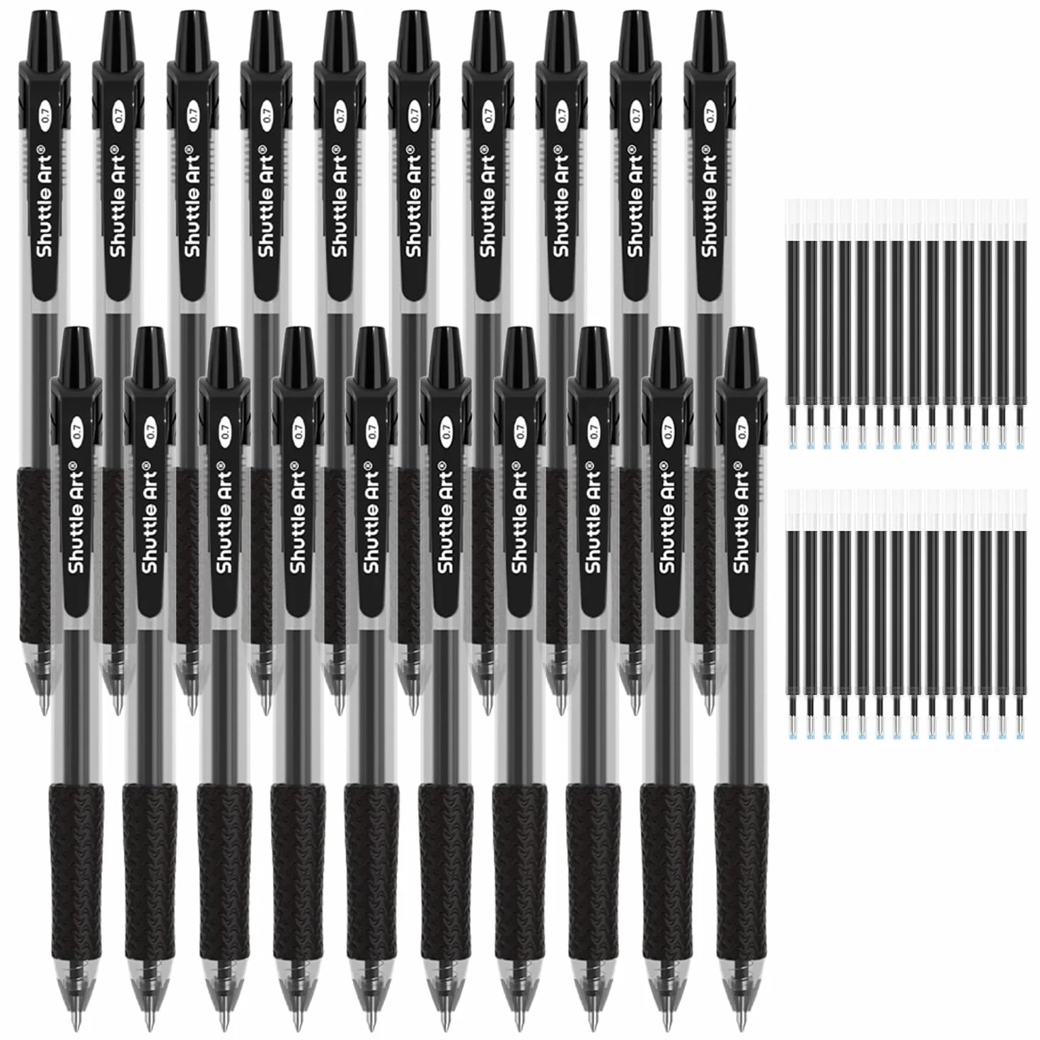 Shuttle Art 48 Pezzi Penna Gel Nera, Penne Gel con Ricariche, Punta Media 0.7mm, Cancelleria Scuola Ufficio