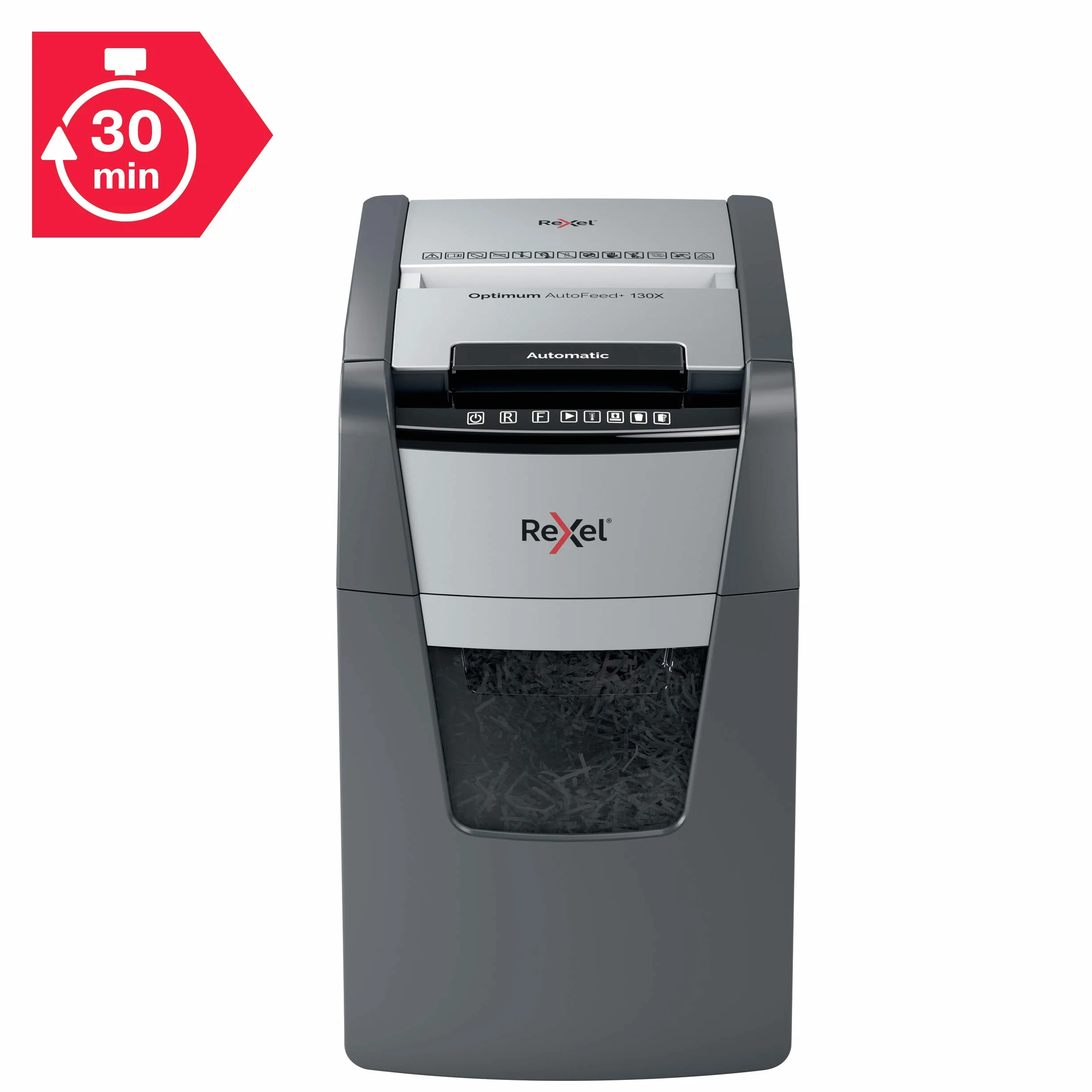 REXEL Optimum Auto Feed+ 130X, Distruggidocumenti Automatico, 130-150 Fogli (80-70 gr/mq), Taglio a Frammento, Livello di Sicurezza P-4, per Piccoli Uffici, Capacità 44 Litri, 2020130XEU