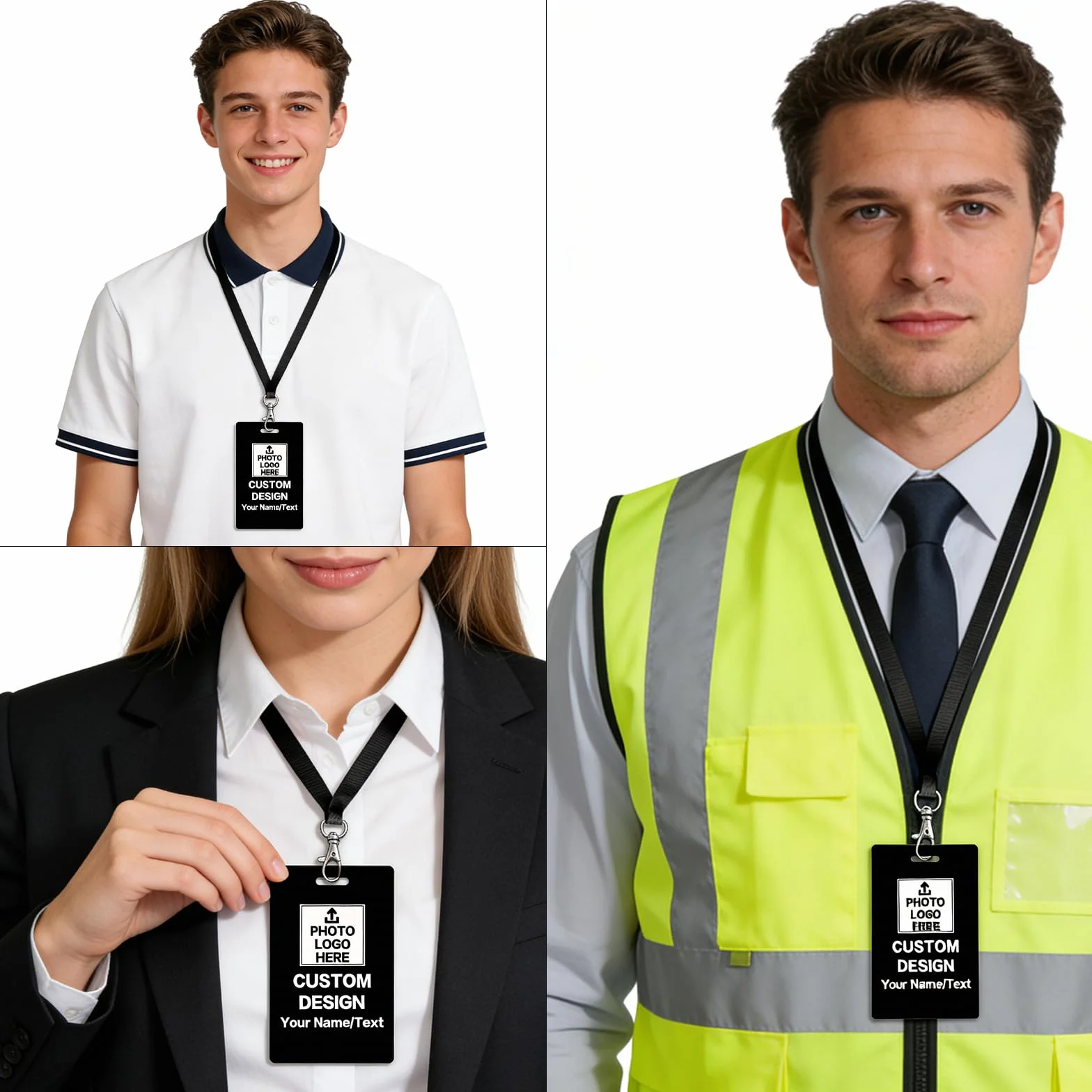 Badge identificativo personalizzato con cordino, stampa fronte/retro, per lavoro ufficio studente