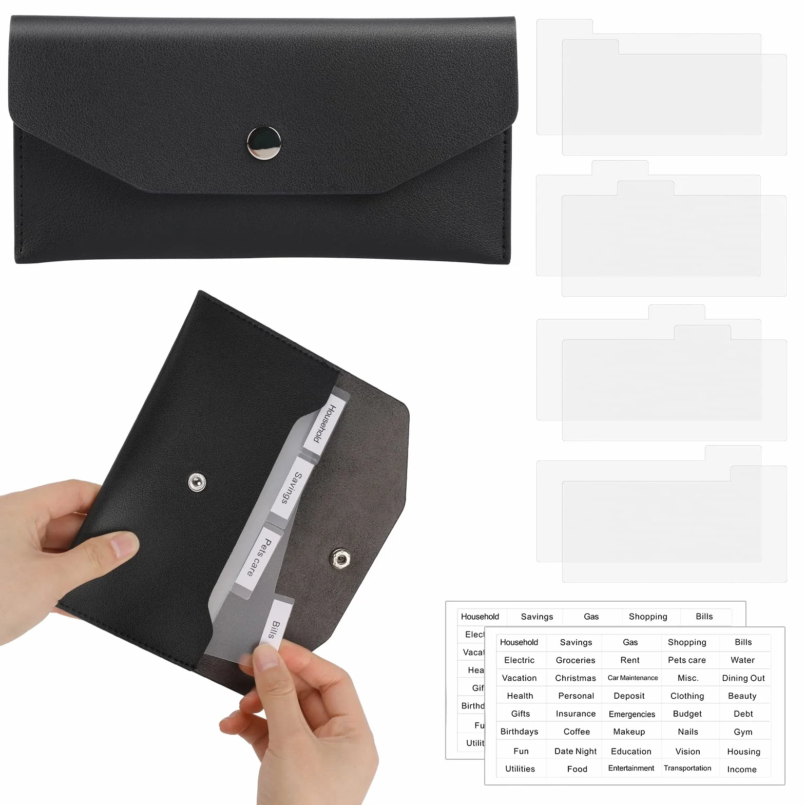 Portafoglio contanti buste per contanti pianificatore budget buste ecopelle linguette autoadesive divisori