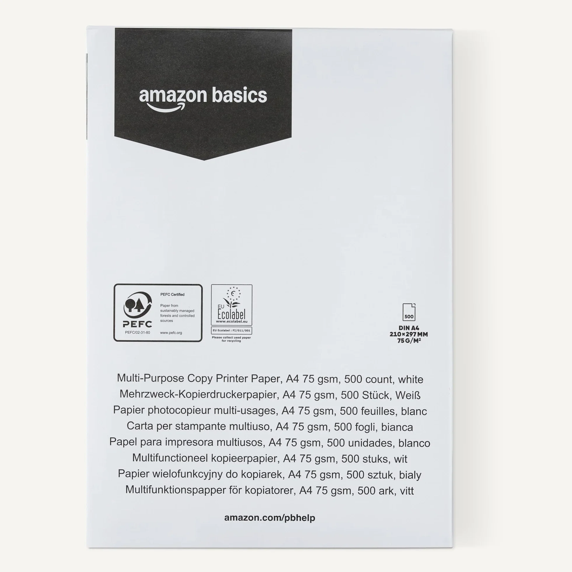 Amazon Basics Carta Multiuso A4 75g/m2 2500 Fogli 5 Risme Bianco