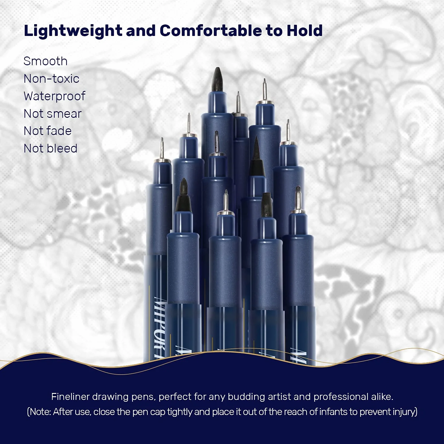 Pennini Fineliner Penne 12 Pcs Black Micro Liner Pen (0,03 mm-3 mm) per Disegni Tecnici e Illustrazioni