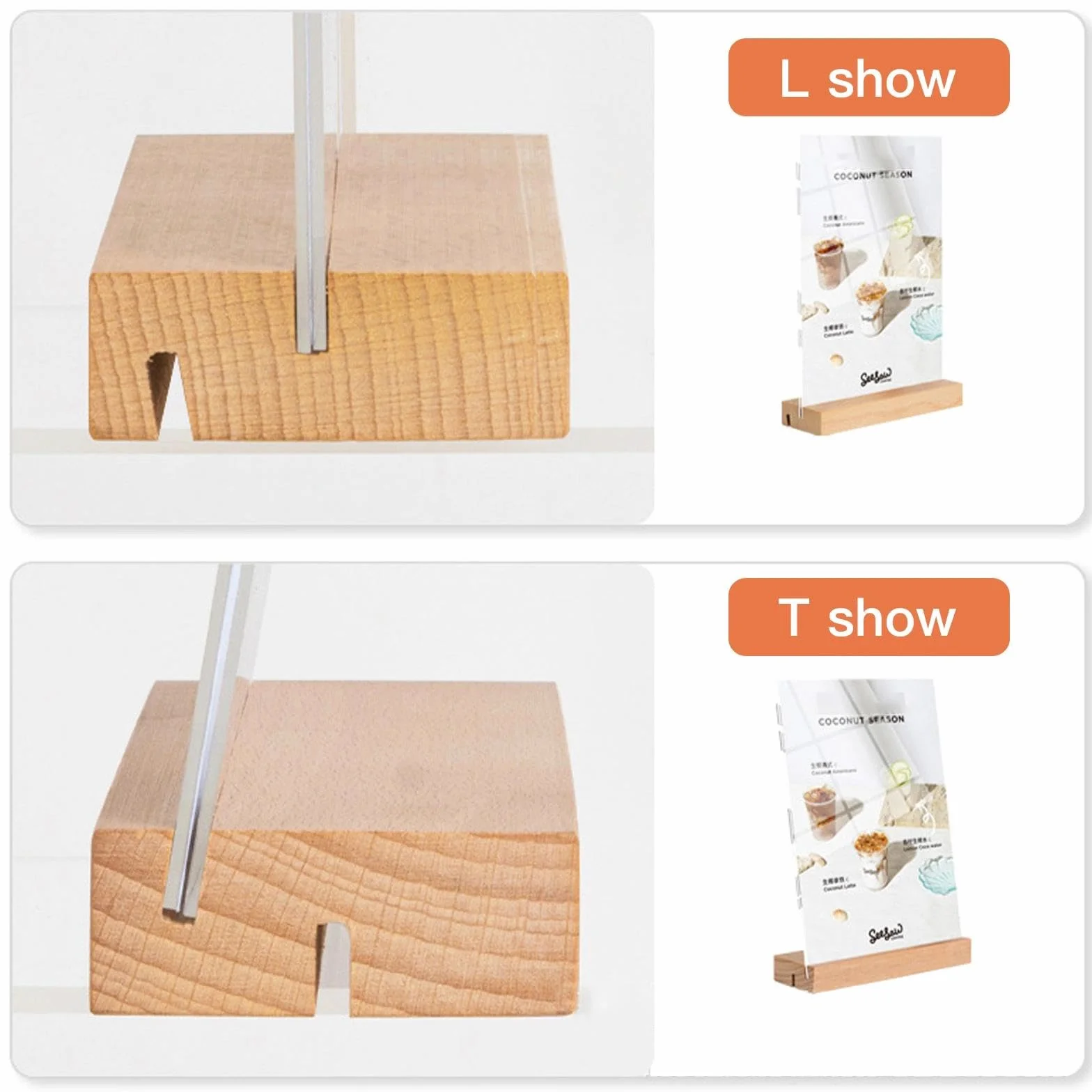 Espositore Plexiglass A6 Porta Menu da Tavolo Legno T Forma 6 Pezzi (10x15 cm) per Uffici, Ristoranti, Hotel