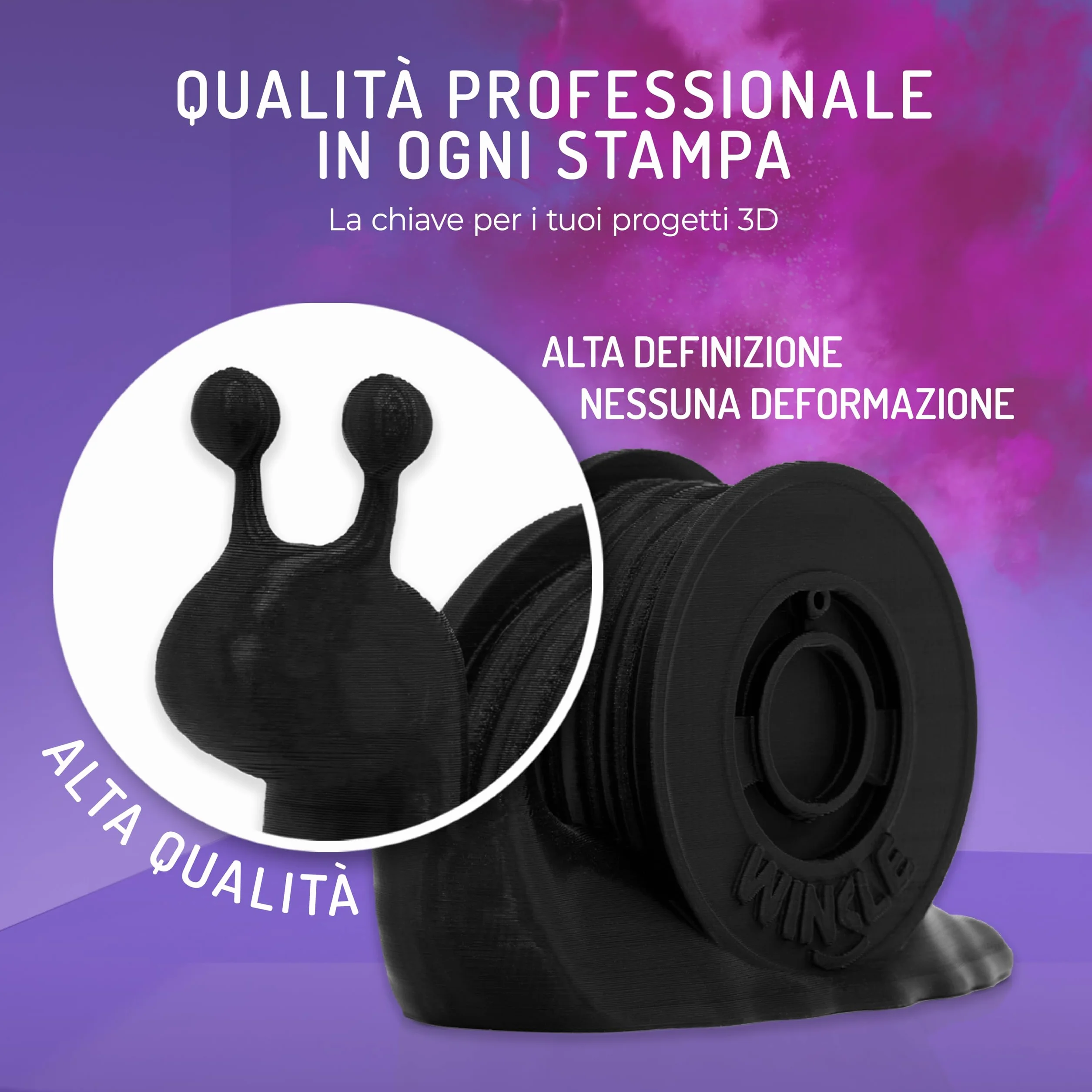 WINKLE Filamento PLA HD 1.75mm Nero Corvino 300g per Stampante 3D FDM Precisione Dimensionale +/- 0.05mm