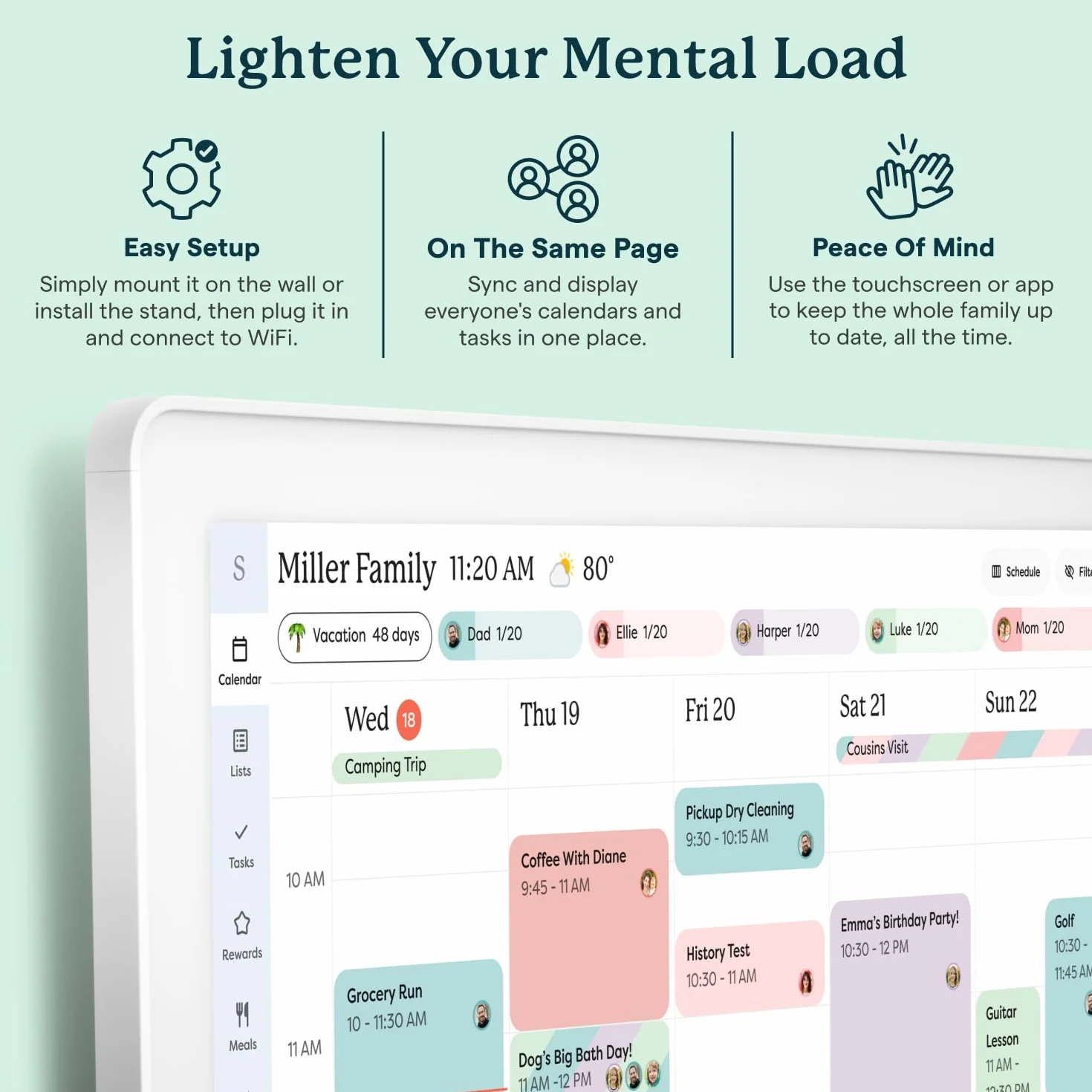 Skylight Calendar Max: Calendario Digitale Intelligente da 27 Pollici e Grafico delle Faccende, Organizzatore Familiare con Display Touchscreen Interattivo – Montabile a Parete in Verticale o