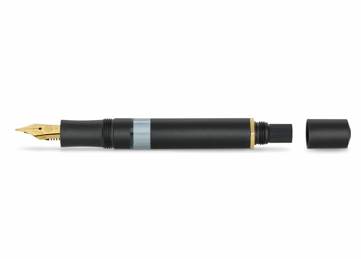 Kaweco PISTON SPORT AL Black/Gold Solo I Classica Penna stilografica in alluminio per caricare inchiostro con finestra trasparente in scatola retrò 13 cm, larghezza penna: M (medio)