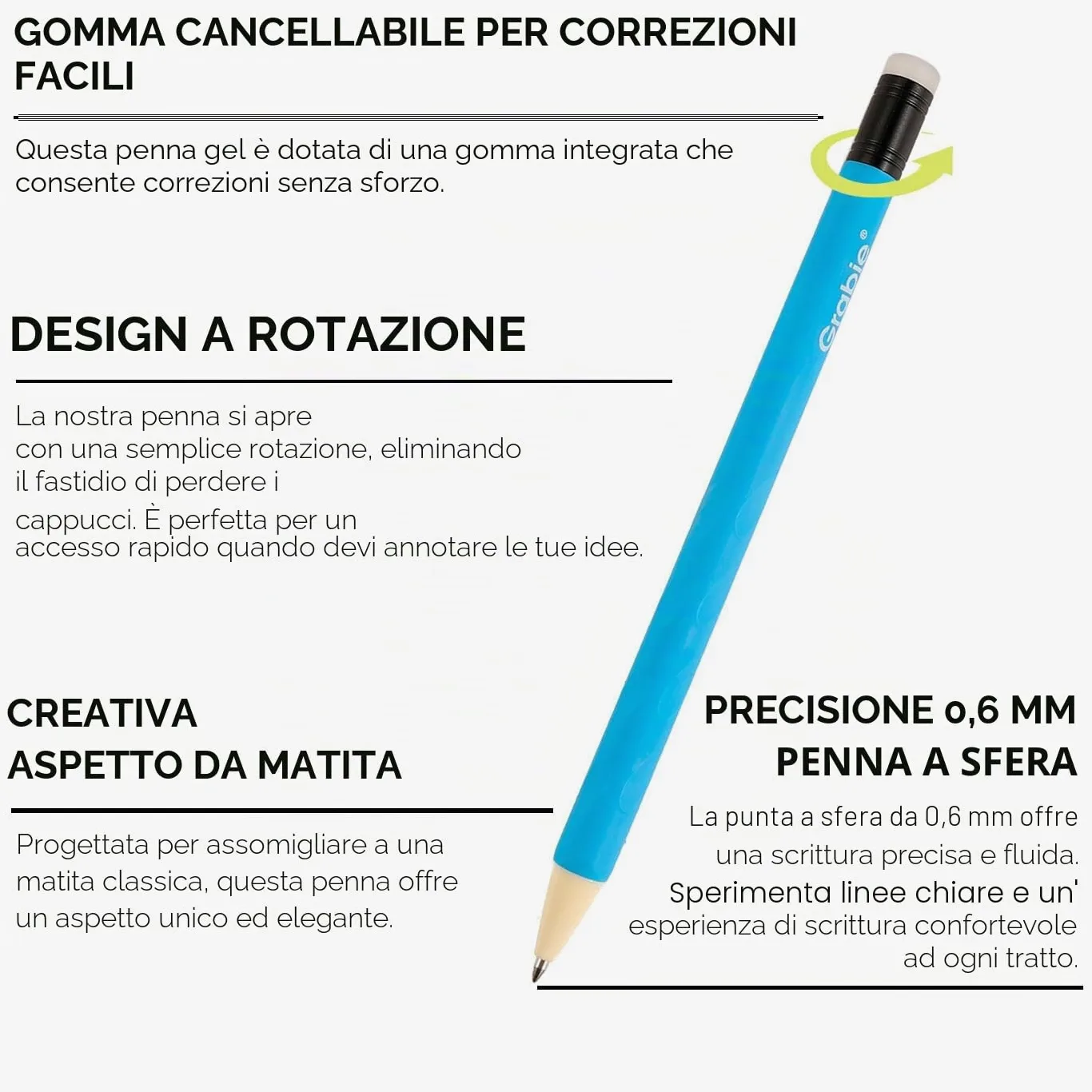 Grabie 36 penne gel cancellabili, 36 colori, punta media 0,7 mm | Cancellazione pulita, scrittura fluida e asciugatura rapida, per disegno, diario, agenda, scuola, ufficio e ospedale