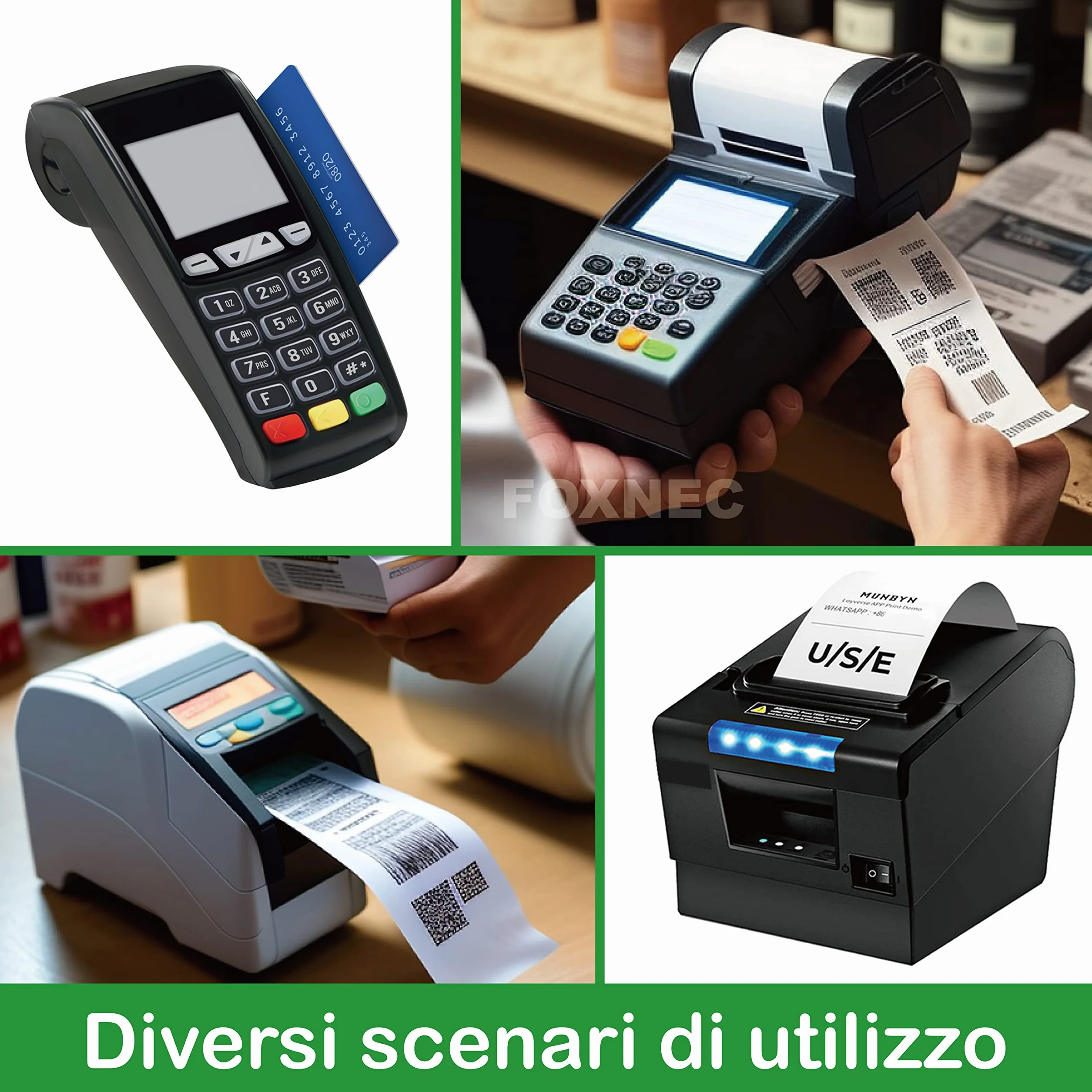 FOXNEC 20 Rotoli Carta Termica 57mm x 18M x 12mm per Registratore di Cassa e Ricevute Bancomat