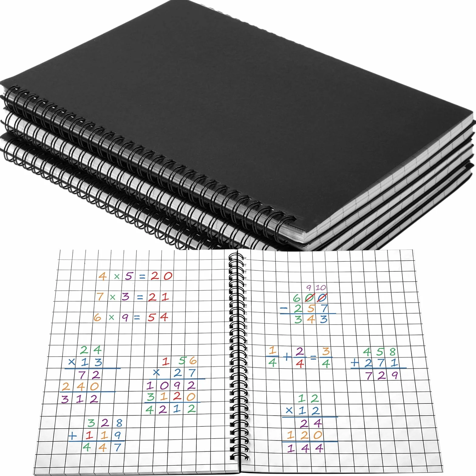 Resurhang Confezione da 6 quaderni a spirale B5 con copertina rigida, 18,5 x 25,4 cm, carta a quadretti quadretti, 160 pagine, per matematica, ingegneria, grafico, scuola (2 x 2 griglie)