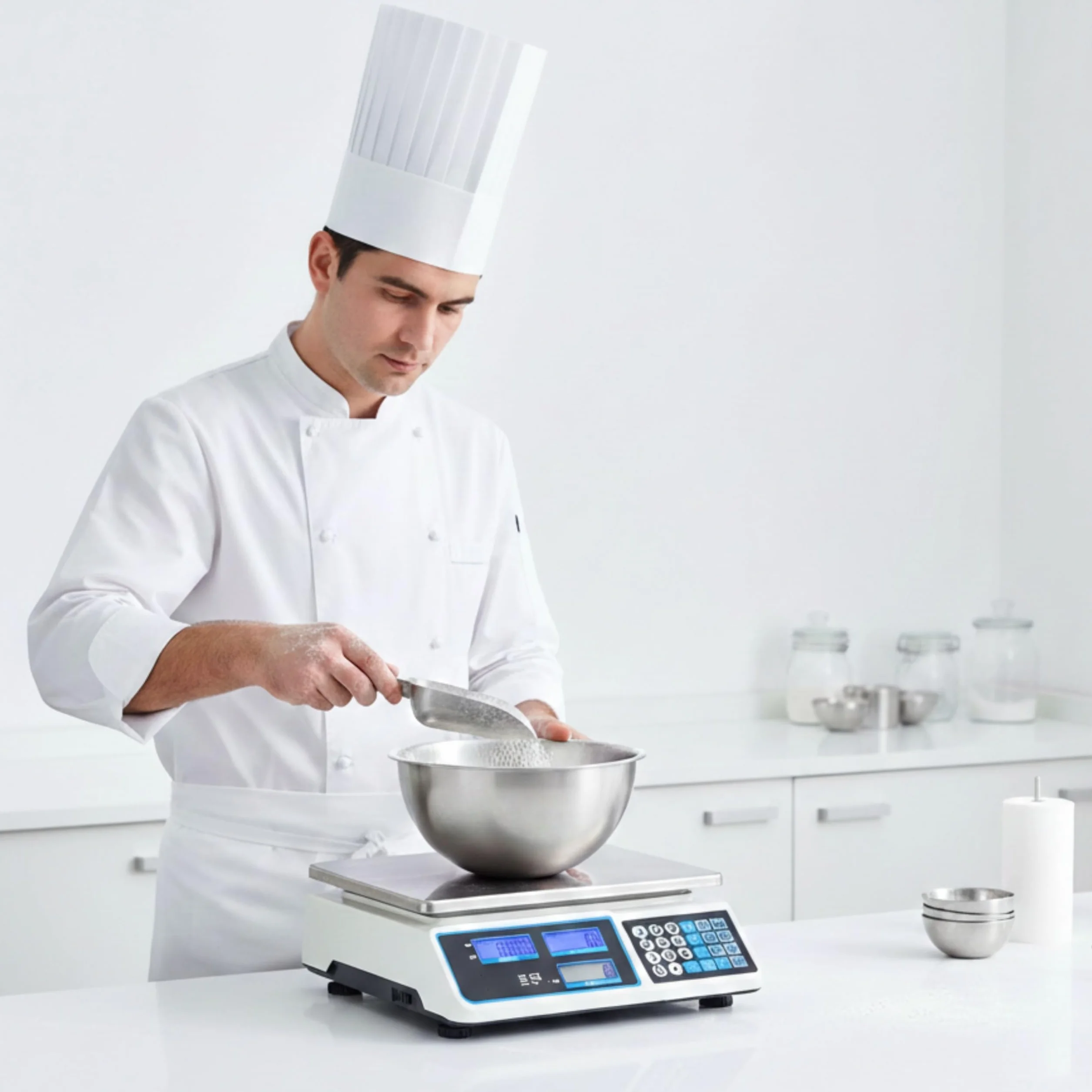 Yasta Bilancia Professionale Digitale da Banco 40kg, Alta Precisione 2g, per Alimenti e Pacchi, 7 Memorie Prezzi, 6 Display LCD Retroilluminati, Batteria Inclusa