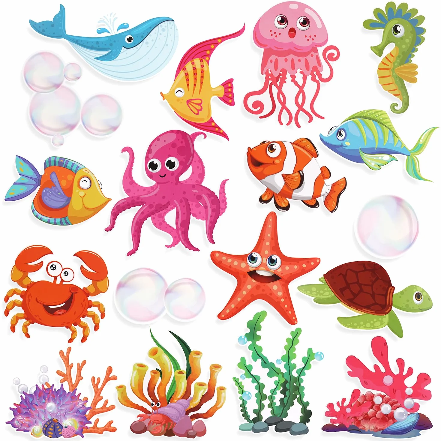 Ritagli di Animali Marini 54 Pezzi con 60 Punti Colla, Decorazioni per Classe Sotto il Mare Cartoni Animati