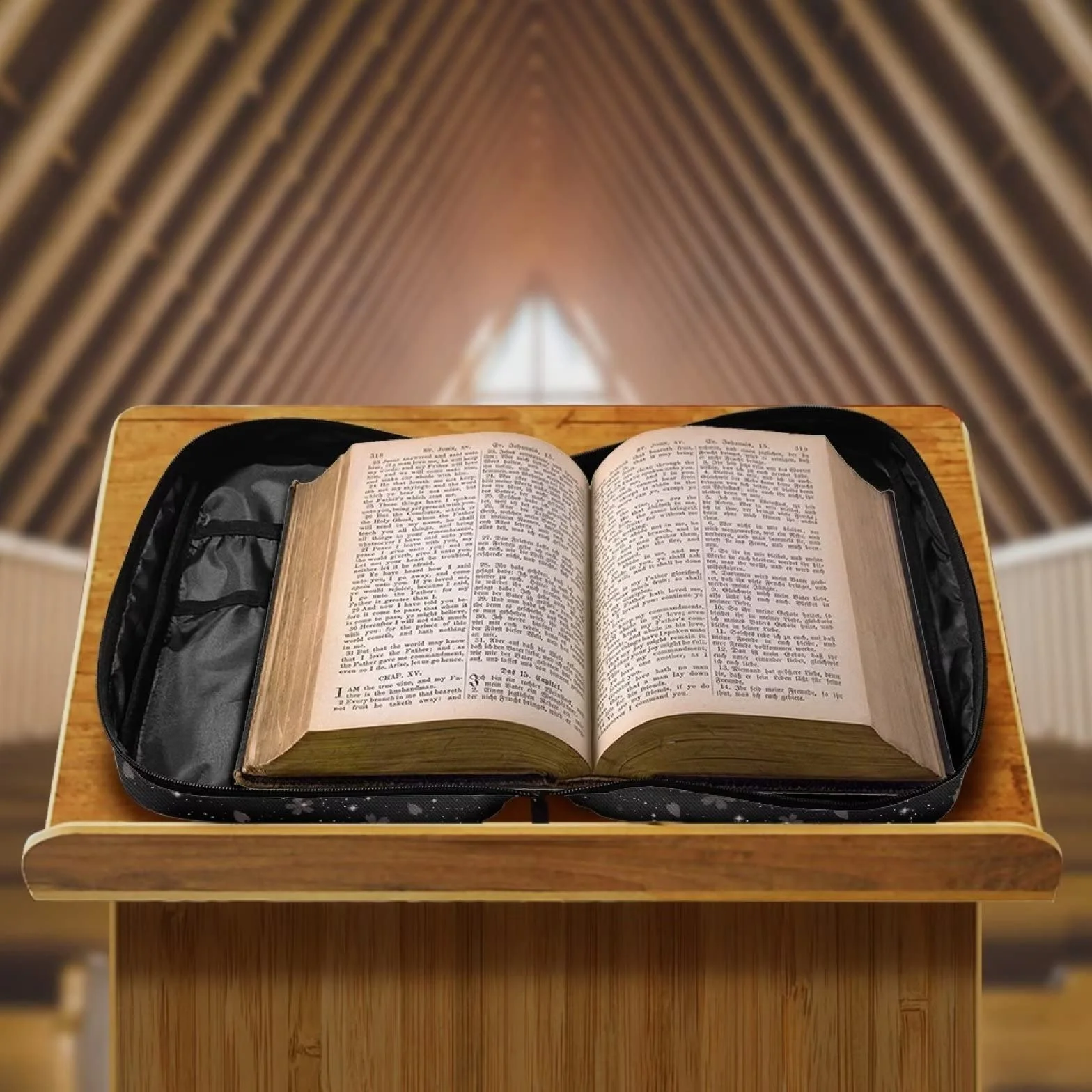 Custodia biblica da donna con tracolla e tasca con cerniera