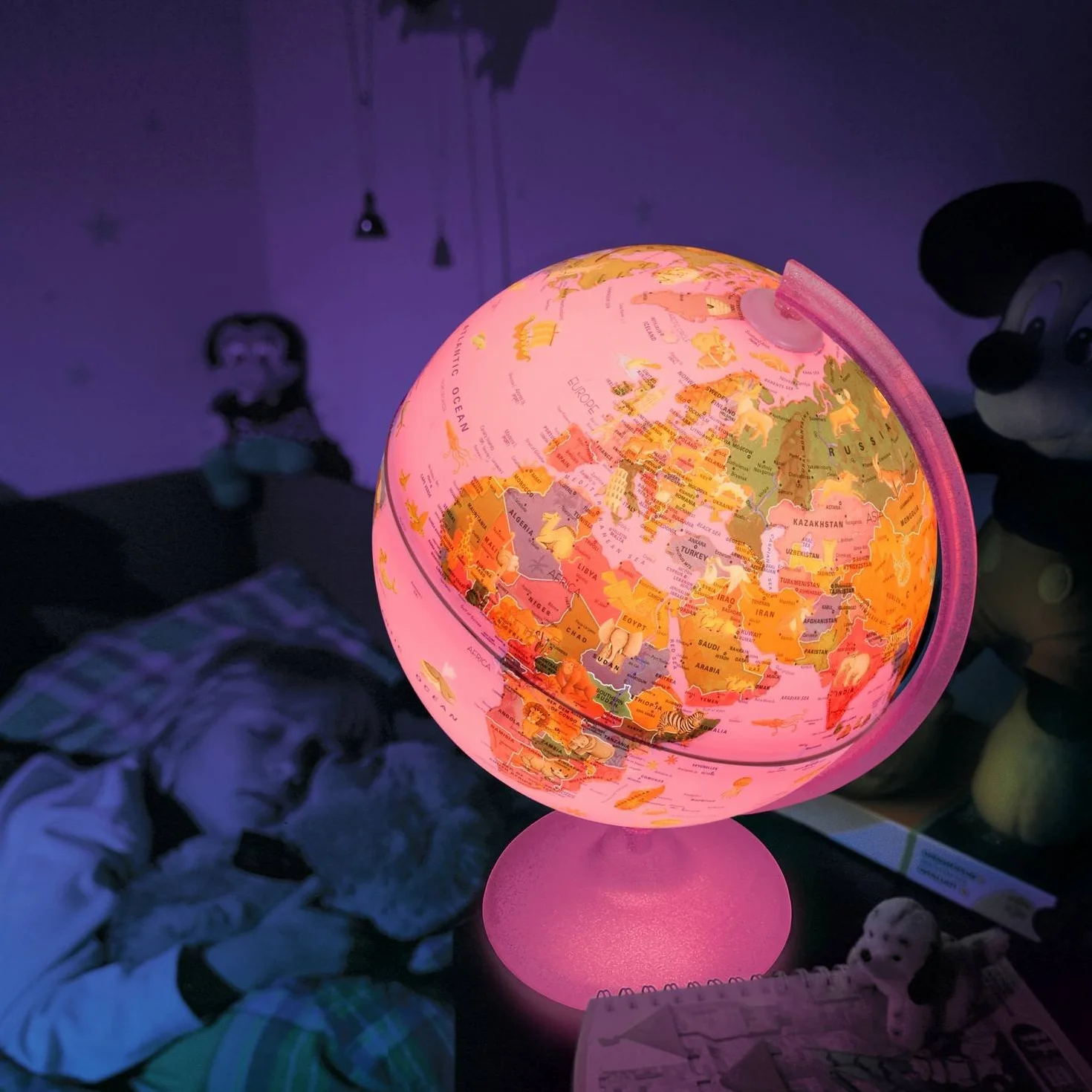 Kinderleuchtglobus ZP 2562 Zoo Rosa Kinderleuchtglobus 25 cm, Kunststoffausstattung in Rosa, Glitzer im Fuß, mit Abbildungen Kinderleuchtglobus 25 cm, Rosa, Kunststoffausstattung (Globus für Kinder)