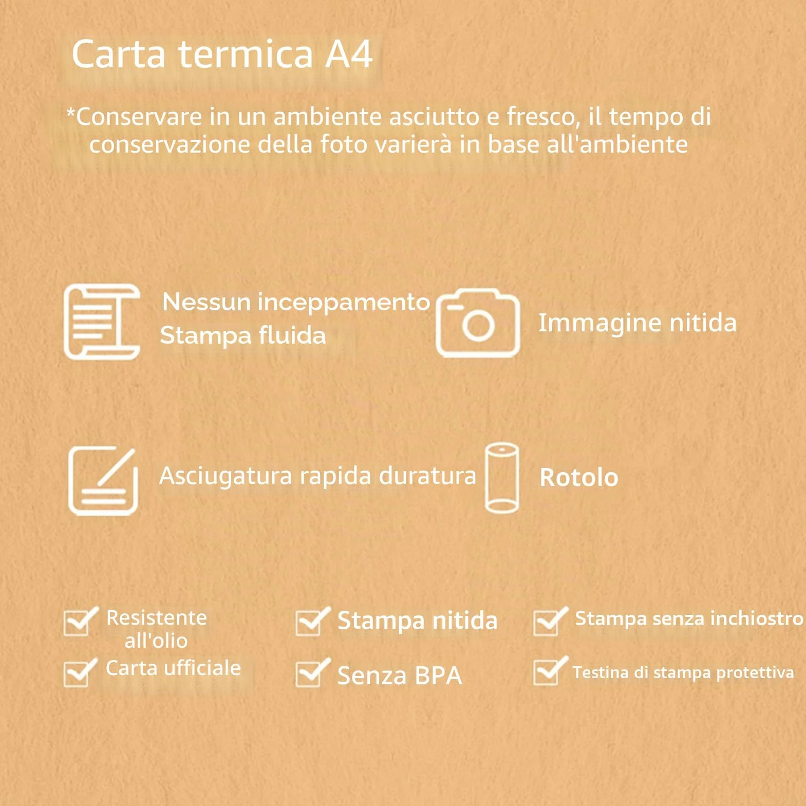 Bisofice 10 Rotoli Carta Termica A4, Compatibile con tutte le Stampante Termica Portatile, Senza BPA, per Foto Ricevute Memo File, Circa 22 fogli/rotolo