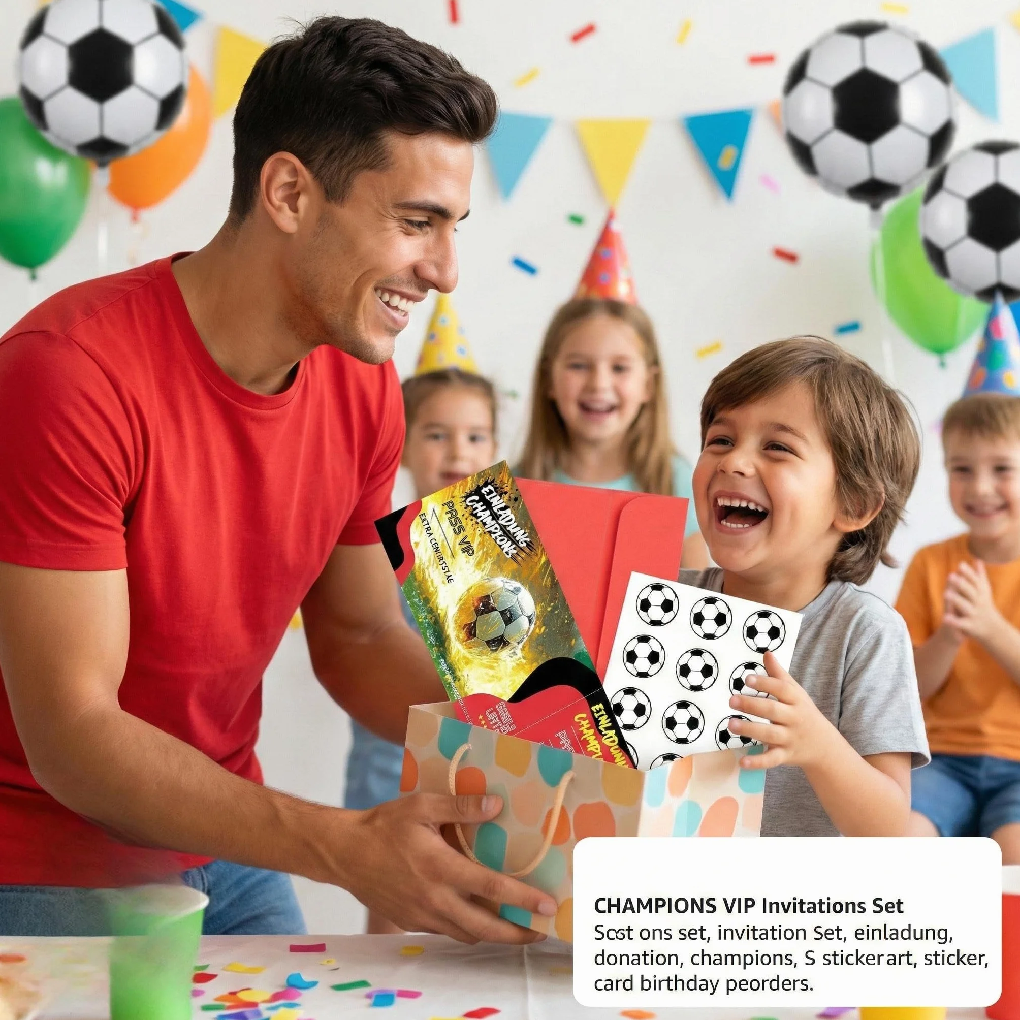 Biglietti Invito Compleanno Bambino Calcio 12 Pezzi con Buste Rosse e Adesivo Decorativo 18x7cm