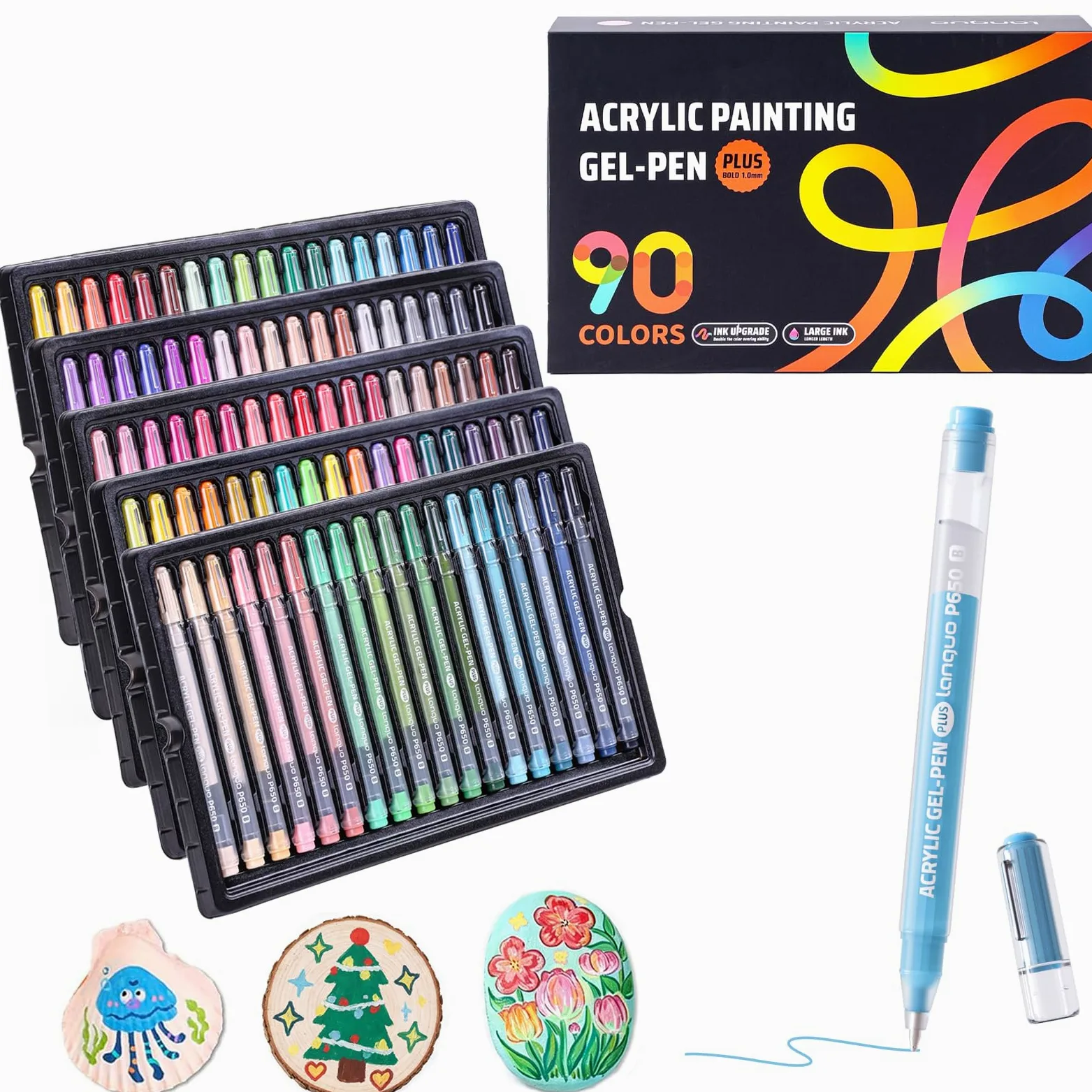 90 penne acriliche del gel di colori con la punta della pallottola di 1.0mm per la colorazione adulta | Penne gel colorate multisuperficie per pittura, diario, disegno, scrittura, appunti, artigianato artistico fai da te