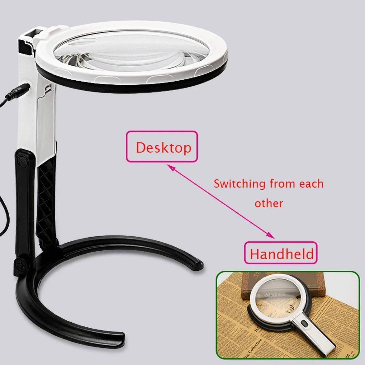 Lenti d'Ingrandimento HD Pieghevoli da Tavolo, Lente d'Ingrandimento 10x con Luce, Lente d'Ingrandimento Portatile 5X per la Lettura, Accessorio per la Lettura.,