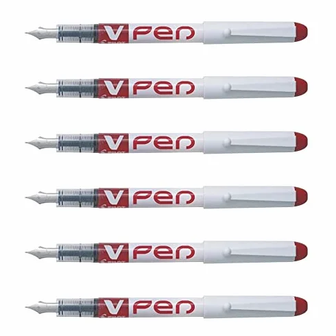 PILOT Set di 6 penne stilografiche usa e getta cancellabili V-Pen a punta media, colore: rosso